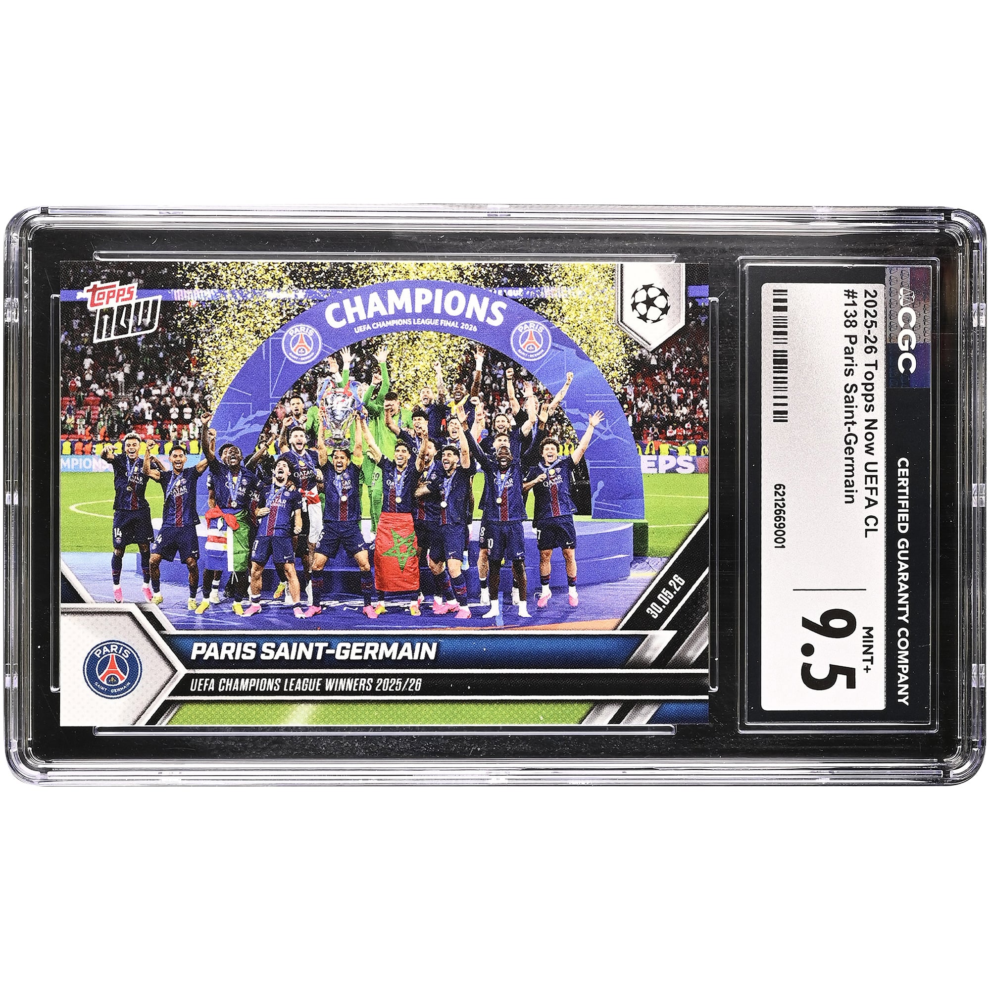 Carte Paris Saint-Germain 2025-26 Topps Now UEFA CL Vainqueurs de la Ligue des Champions 2025/26 #138 Authentifiée CGC MINT+ 9.5