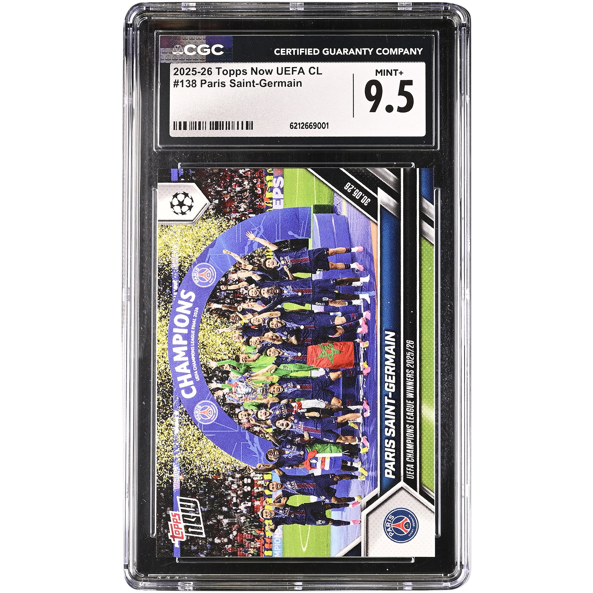 Carte Paris Saint-Germain 2025-26 Topps Now UEFA CL Vainqueurs de la Ligue des Champions 2025/26 #138 Authentifiée CGC MINT+ 9.5