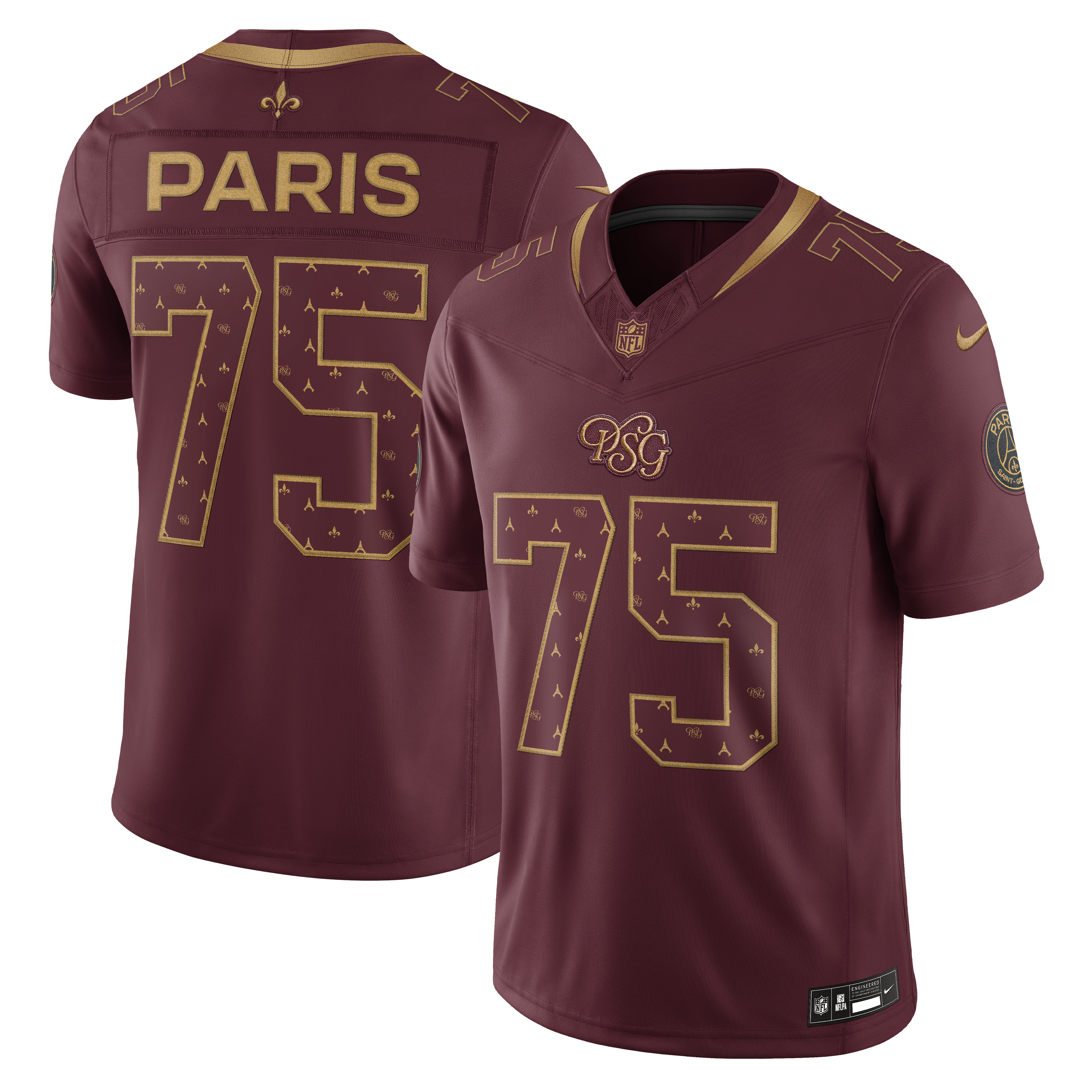 Men's Nike  Burgundy Paris Saint-Germain x NFL Vapor F.U.S.E. Stitched Limited Jersey