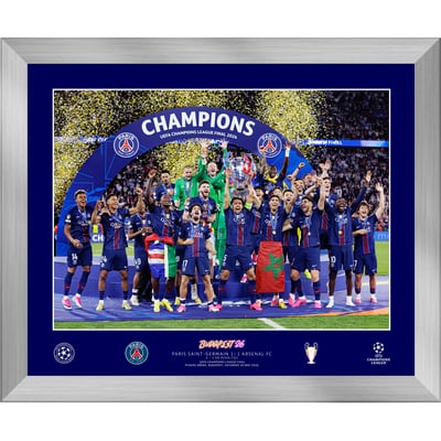 PSG 2026 Champions League Final 20x16 Winners Cup Lift Print - Framed
