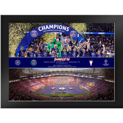 PSG 2026 Champions League Final 8x6 Celebration Montage Print - Tempered Glass Frame