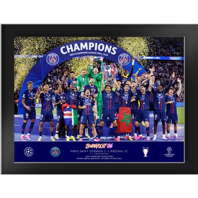 PSG 2026 Champions League Final 8x6 Winners Framed Cup Lift Print - Tempered Glass Frame