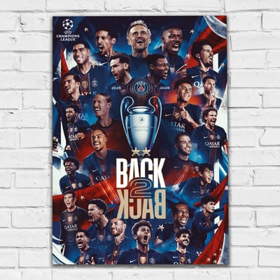 PSG Back 2 Back European Champions Print - Unframed A3