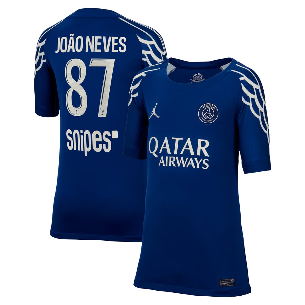 PSG Jordan Fourth Stadium Shirt 2024-25 - Kids with João Neves 87 