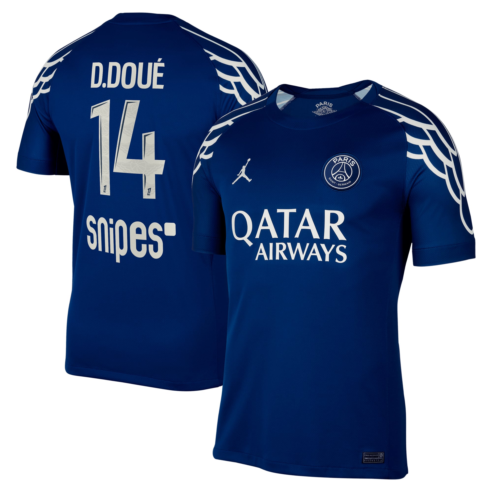PSG Jordan Fourth Stadium Shirt 2024-25 with D.Doué 14 printing