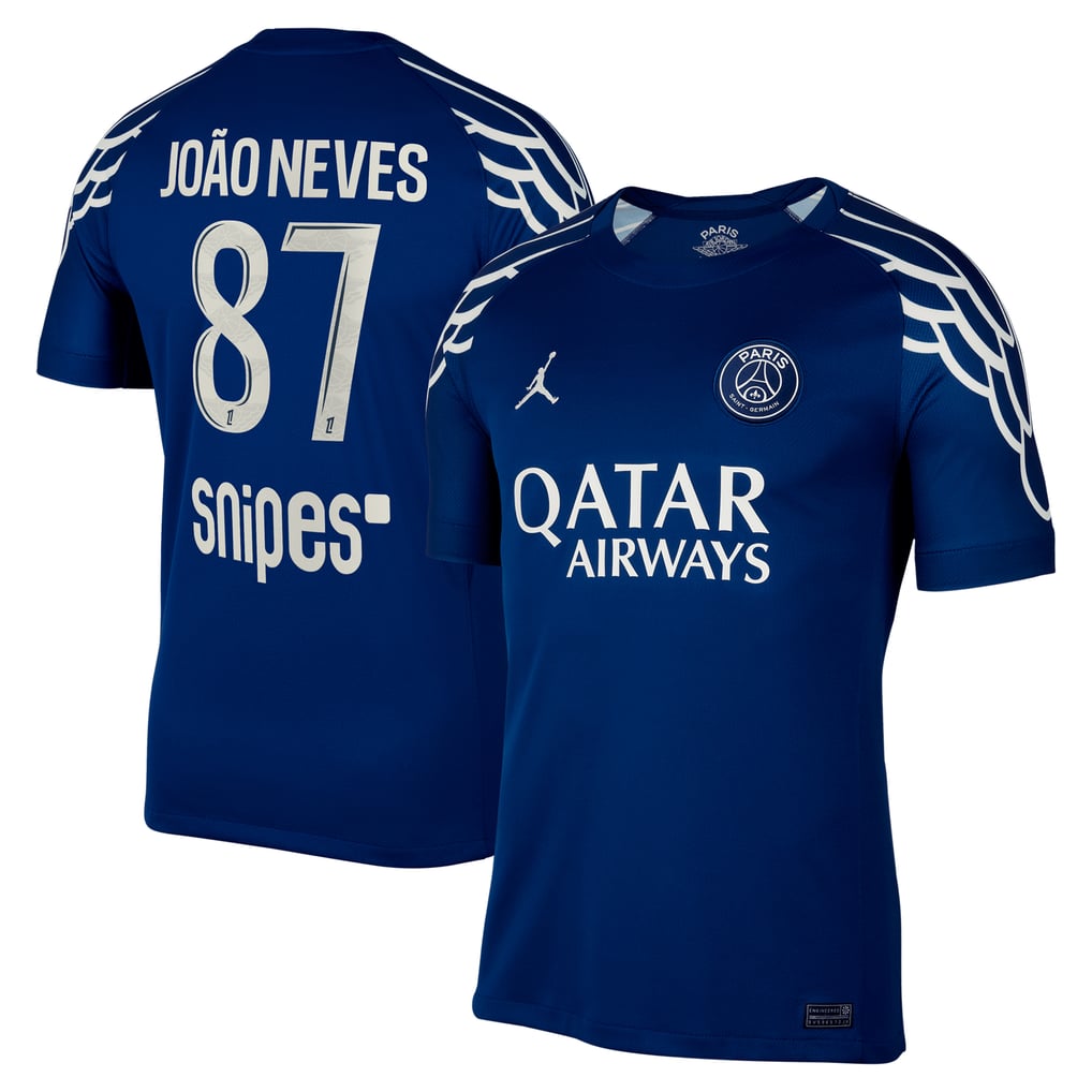 PSG Jordan Fourth Stadium Shirt 2024-25 with João Neves 87 printing