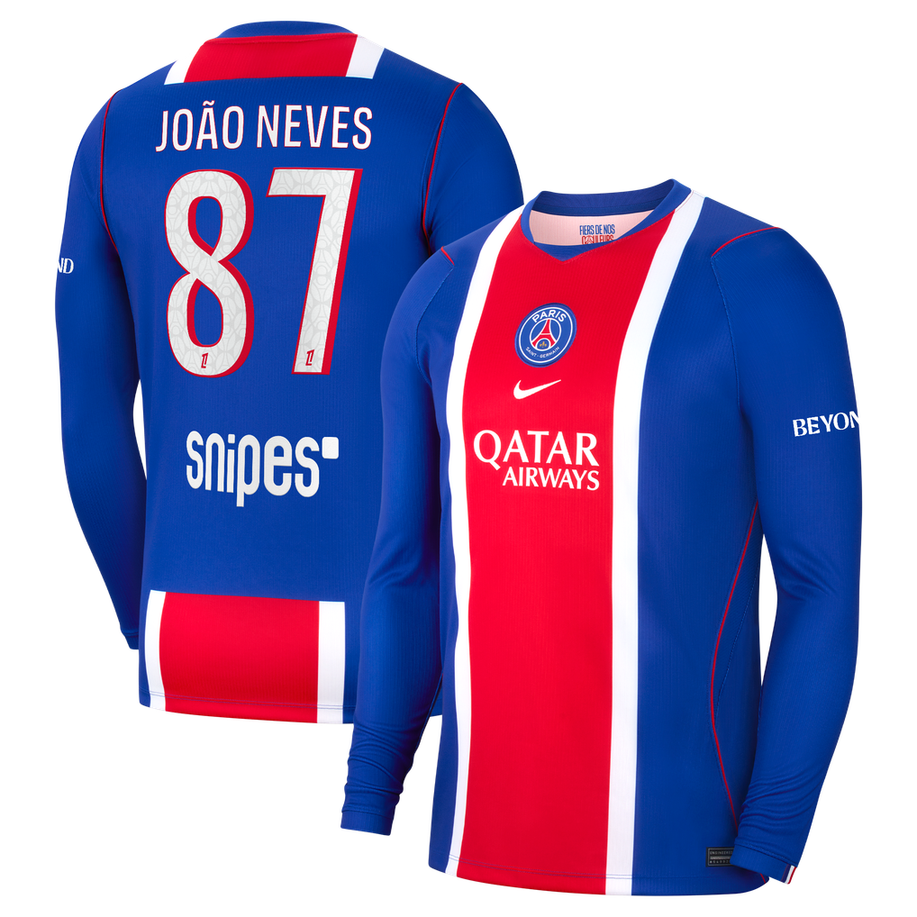 PSG Nike Home Stadium Long Sleeve Shirt 2026-27 with João Neves 87 