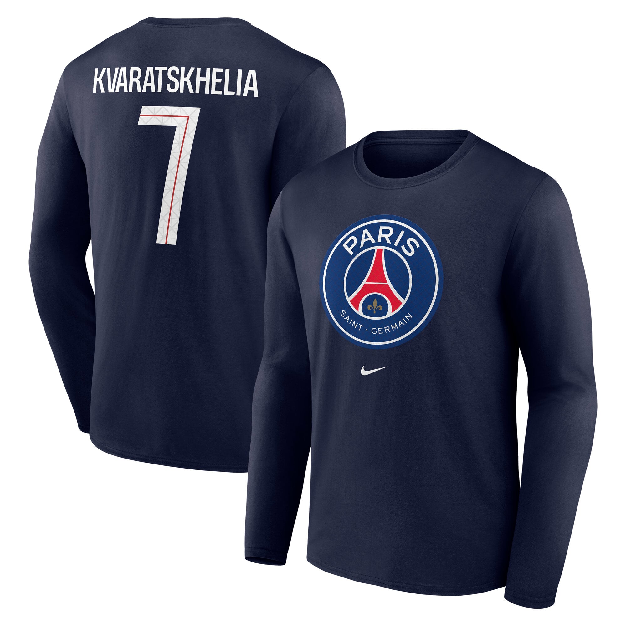 PSG Nike Kvaratskhelia 7 Graphic Long Sleeve T-Shirt - Navy - Mens