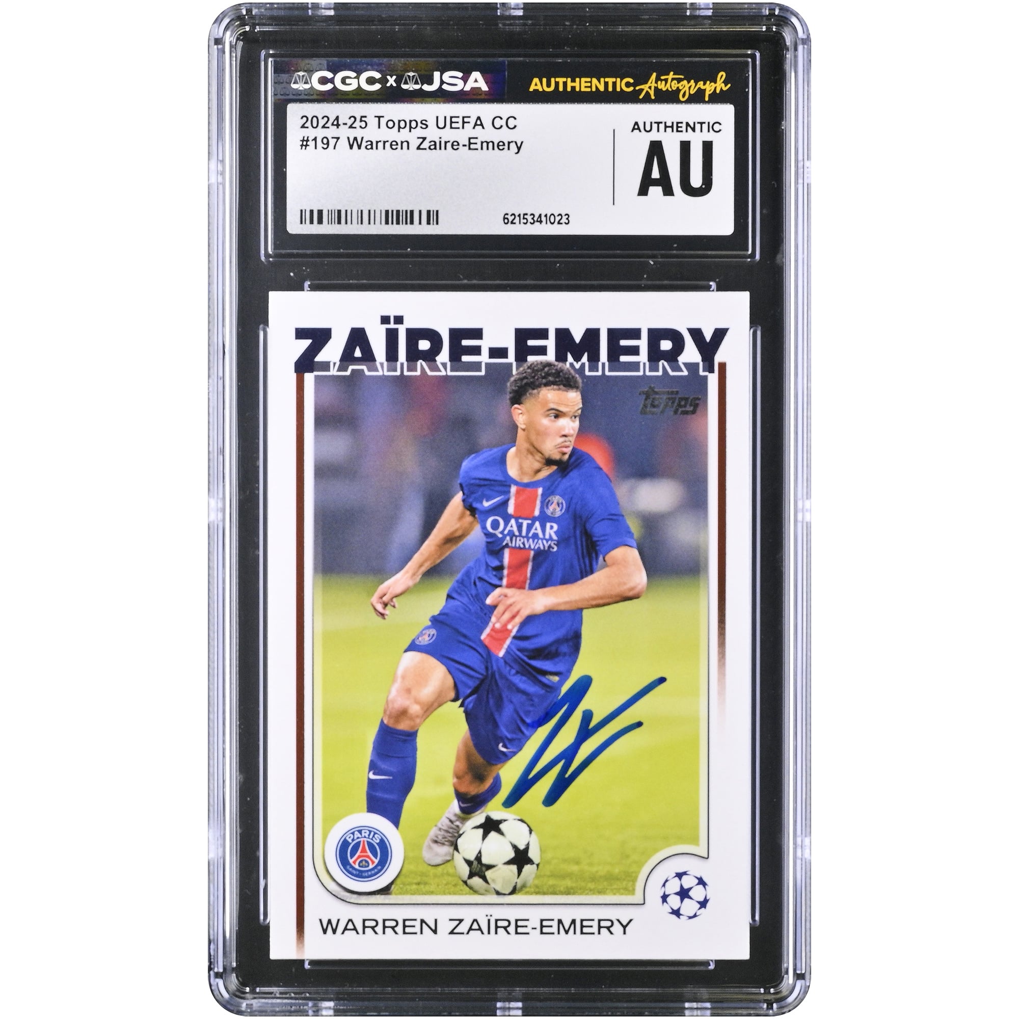 Carte authentifiée CGC 2024-25 Topps UEFA CC n° 197, signée par Warren Zaïre-Emery (Paris Saint-Germain),