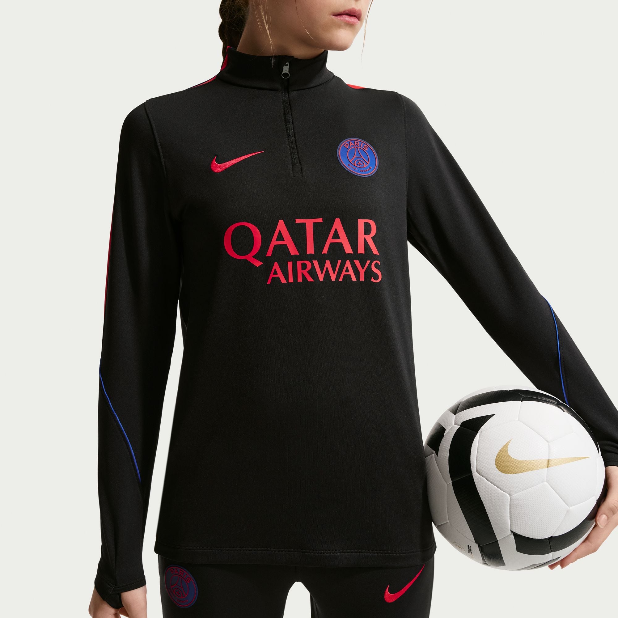 Haut de survêtement Nike Strike Dri-FIT à manches longues et col zippé, noir, pour enfant, Paris Saint-Germain 2026/27