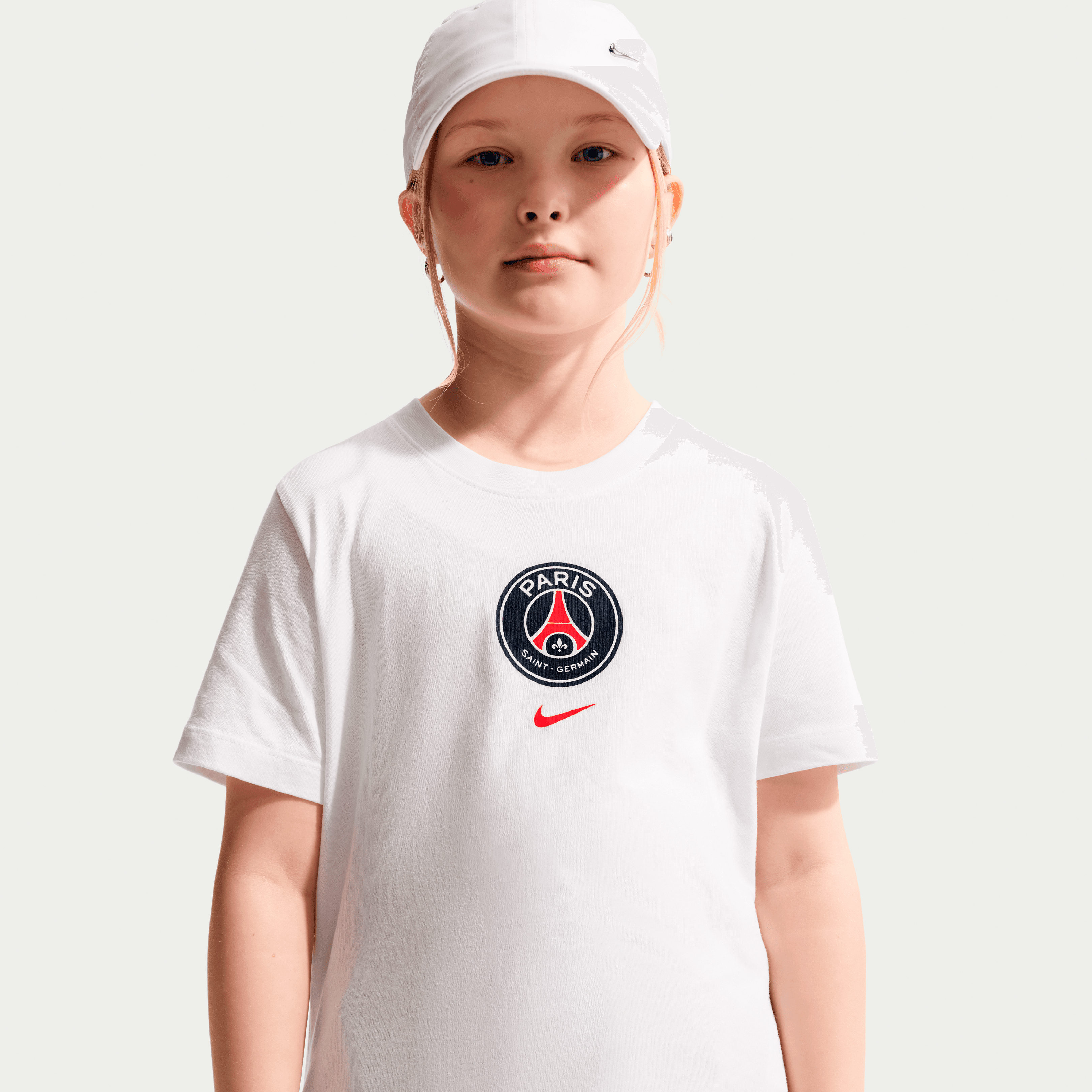 T-shirt Nike blanc pour enfant avec l'écusson du Paris Saint-Germain