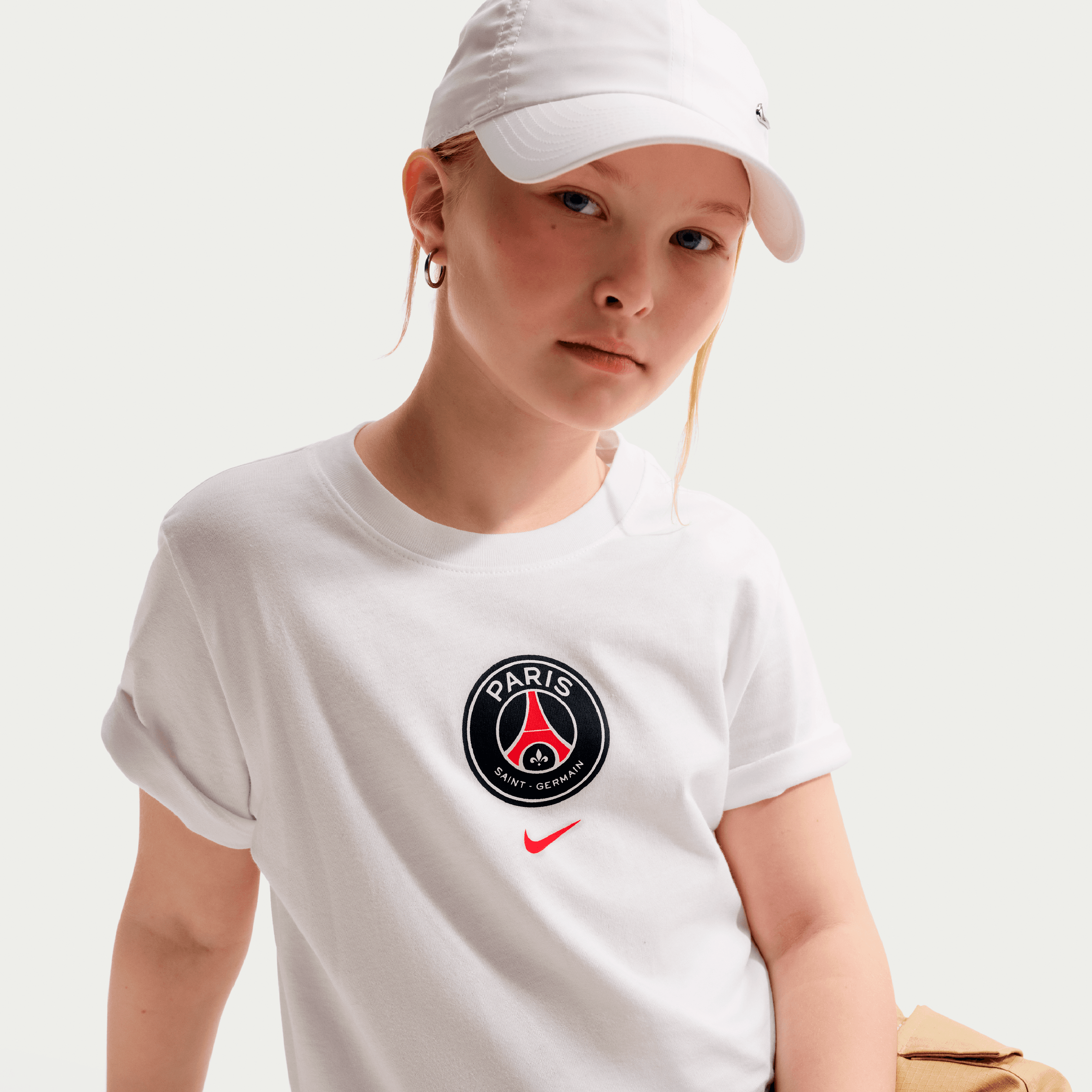 T-shirt Nike blanc pour enfant avec l'écusson du Paris Saint-Germain