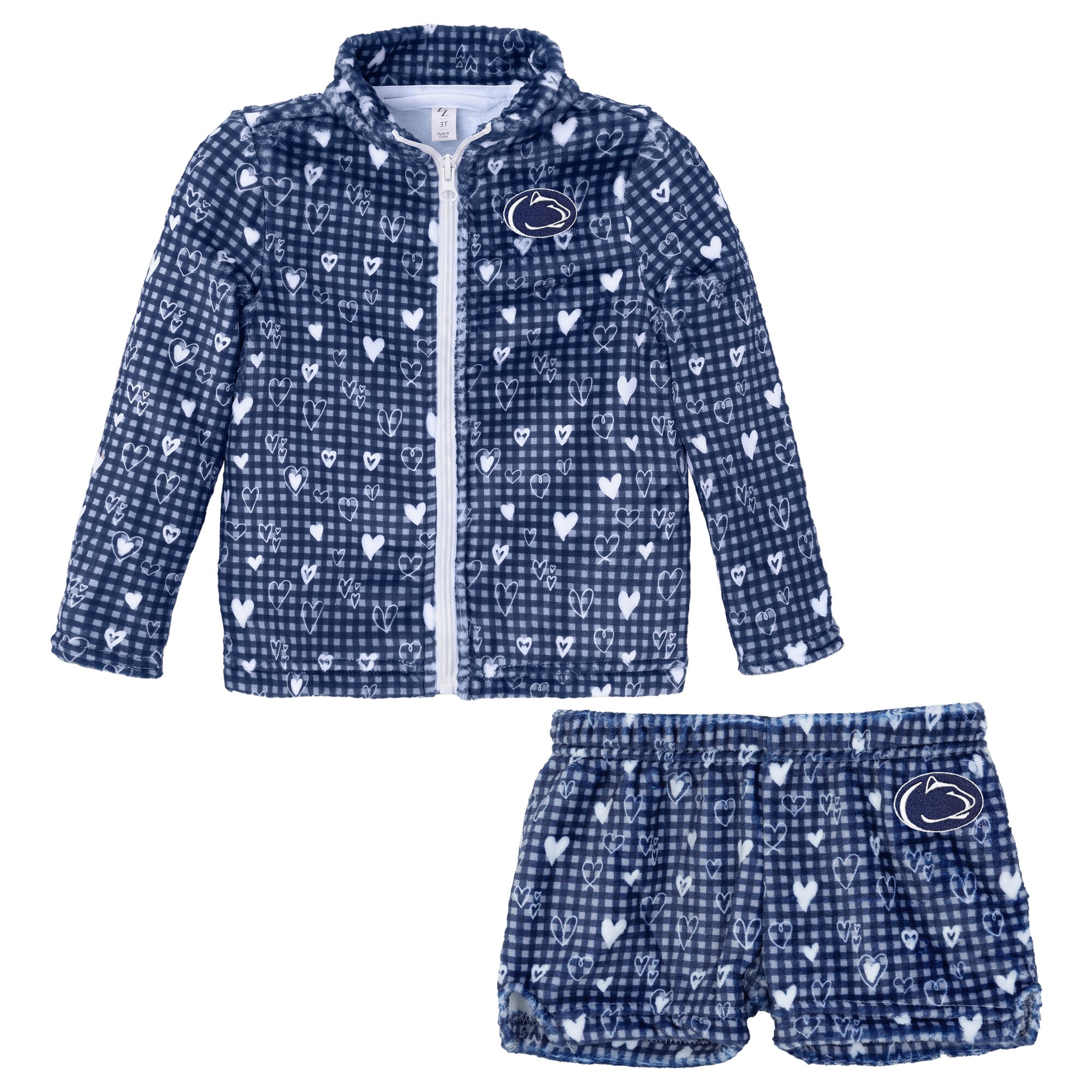 Ensemble veste et short en peluche à carreaux Penn State Nittany Lions bleu marine ZooZatz pour petites filles