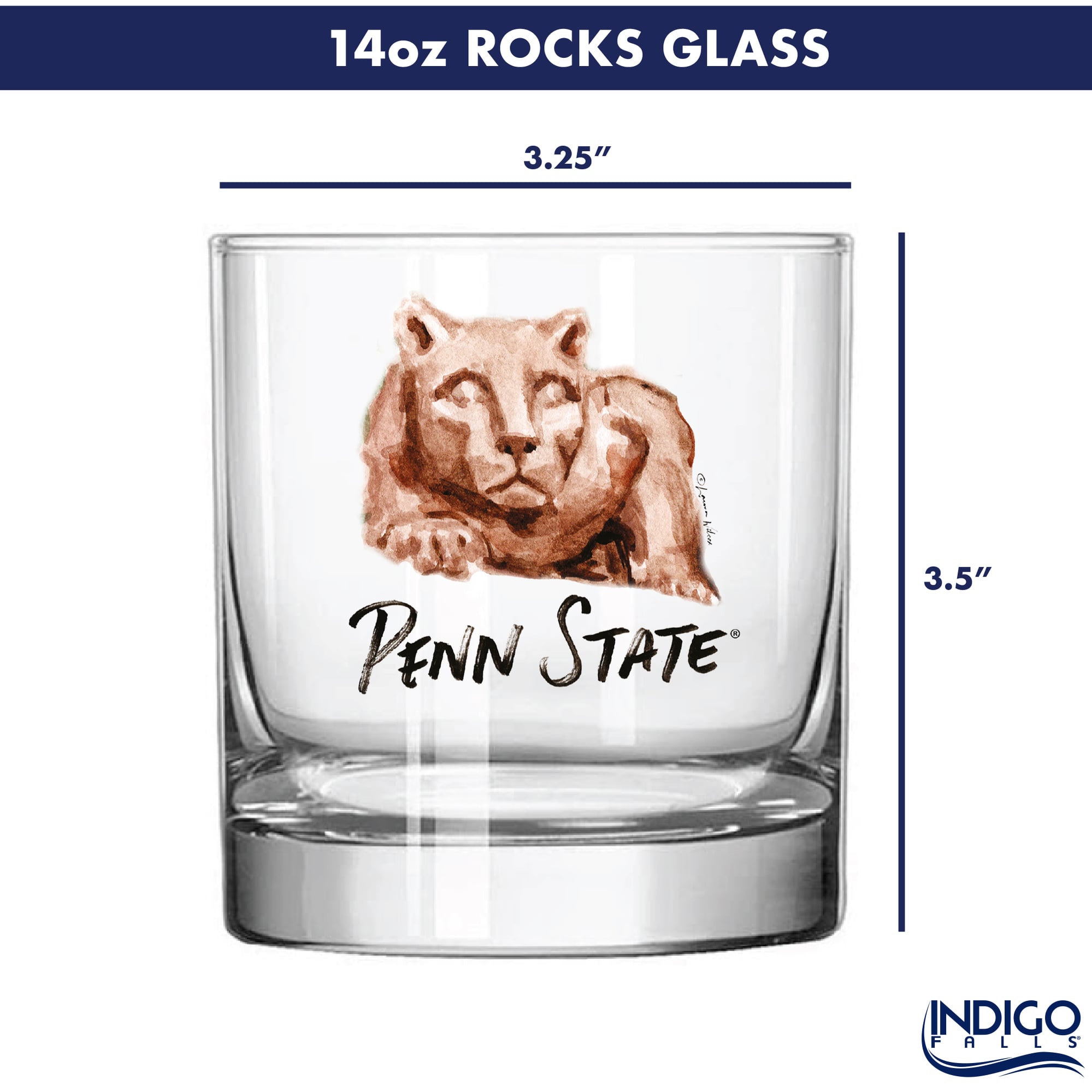 Ensemble de 2 verres à whisky Indigo Falls Penn State Nittany Lions Laura Wilcox Mascotte