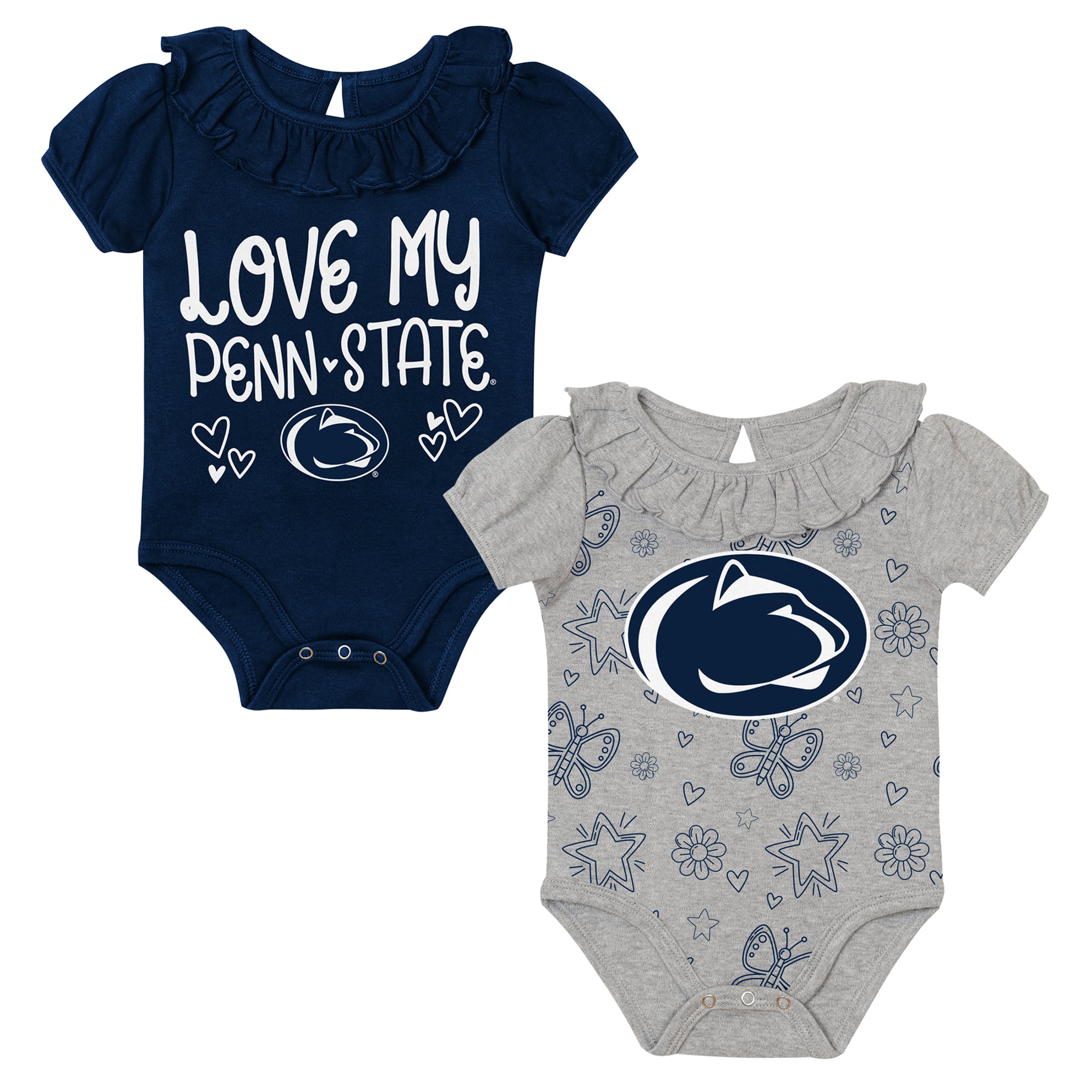 Infant Outerstuff Navy/Gray Penn State Nittany Lions Two-Pack Playtime Ruffle Bodysuit Set