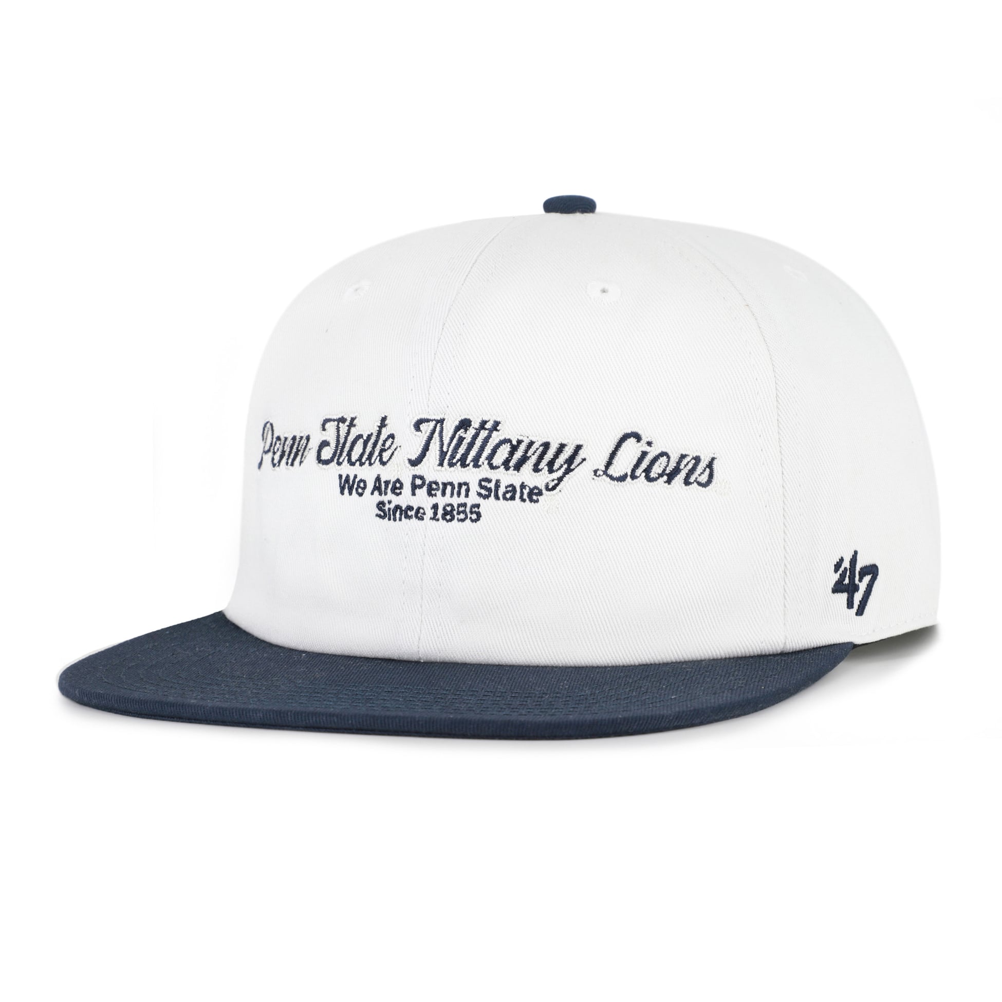 Casquette homme Penn State Nittany Lions Script Stack décontractée, blanche et marine, modèle 47, ajustable.