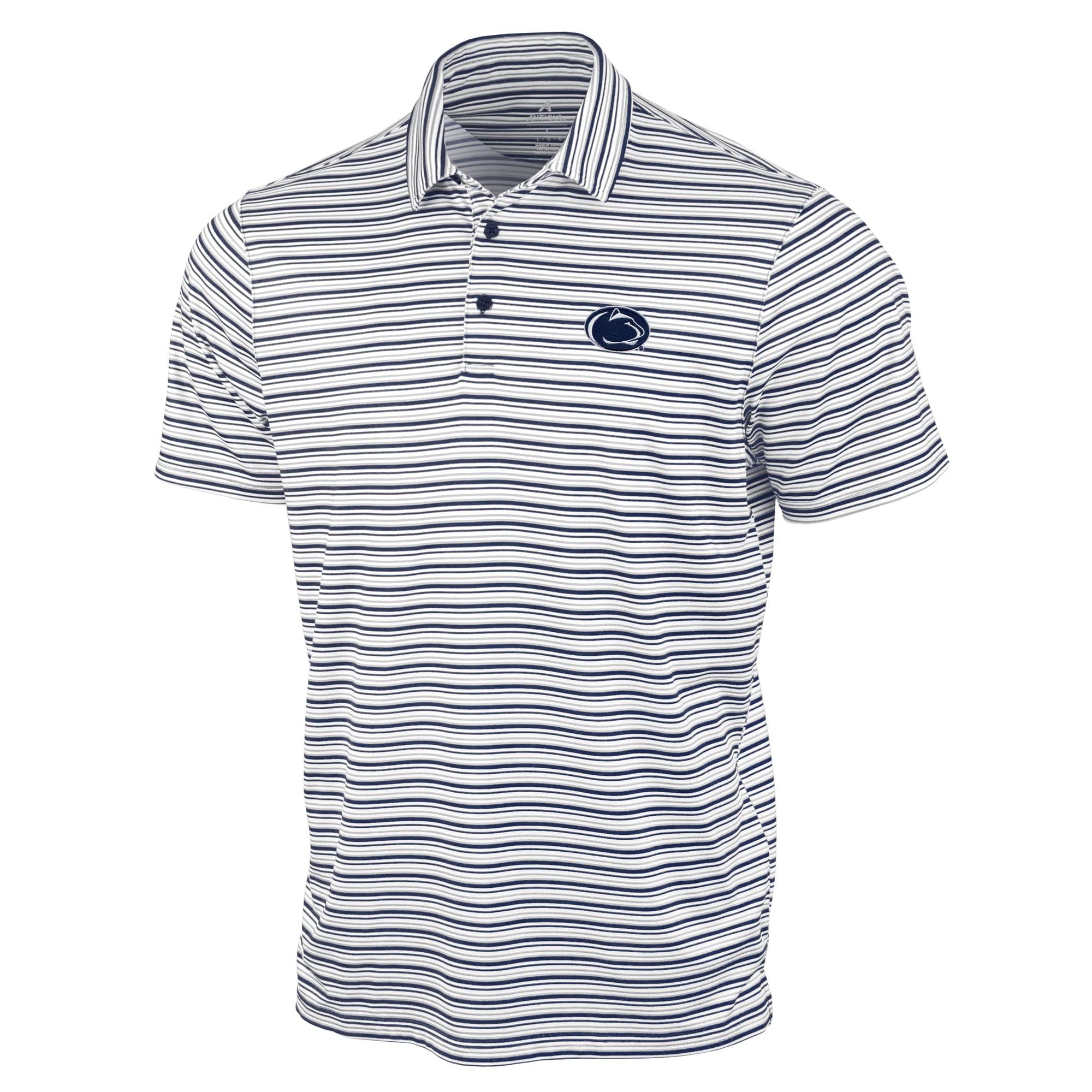 Men's Antigua Navy Penn State Nittany Lions Space Stripe Polo