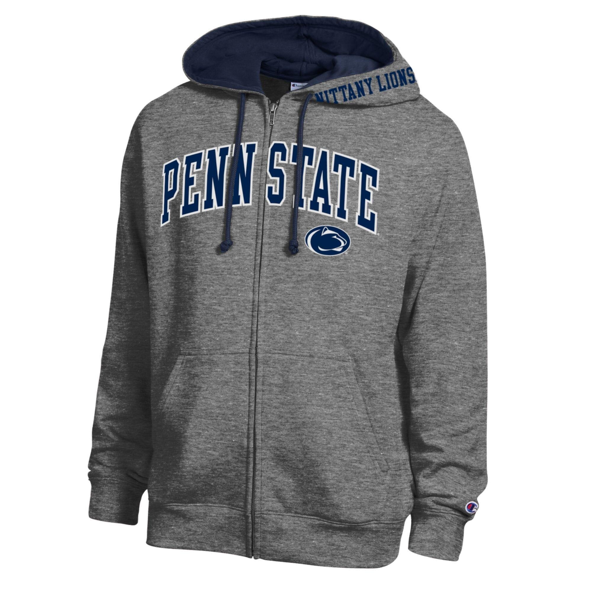 Sweat à capuche zippé en polaire Champion Heather Charcoal Penn State Nittany Lions Arch Logo pour homme