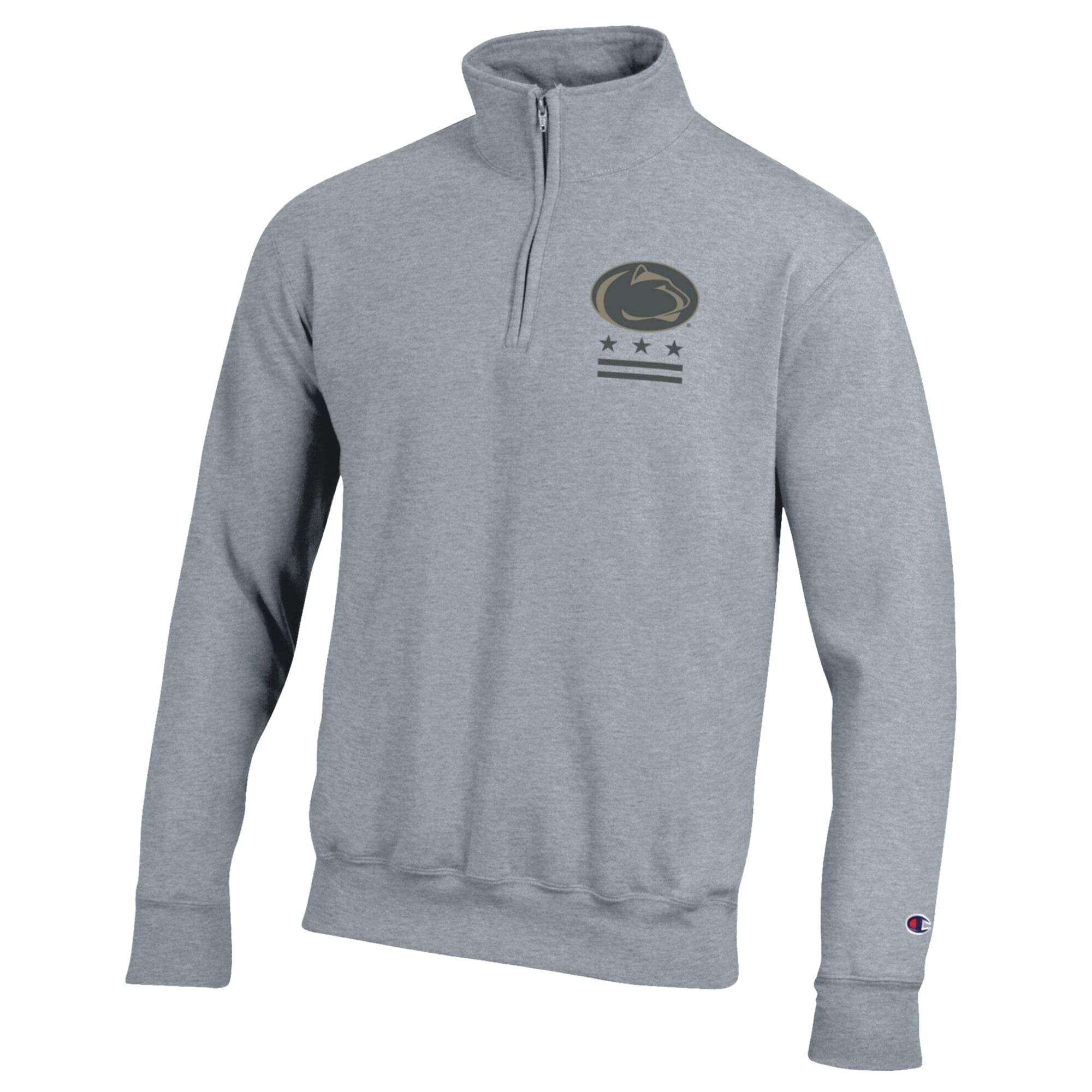 Pull à col zippé Champion Heather Gray Penn State Nittany Lions Operation Hat Trick Flag en polaire Powerblend pour homme