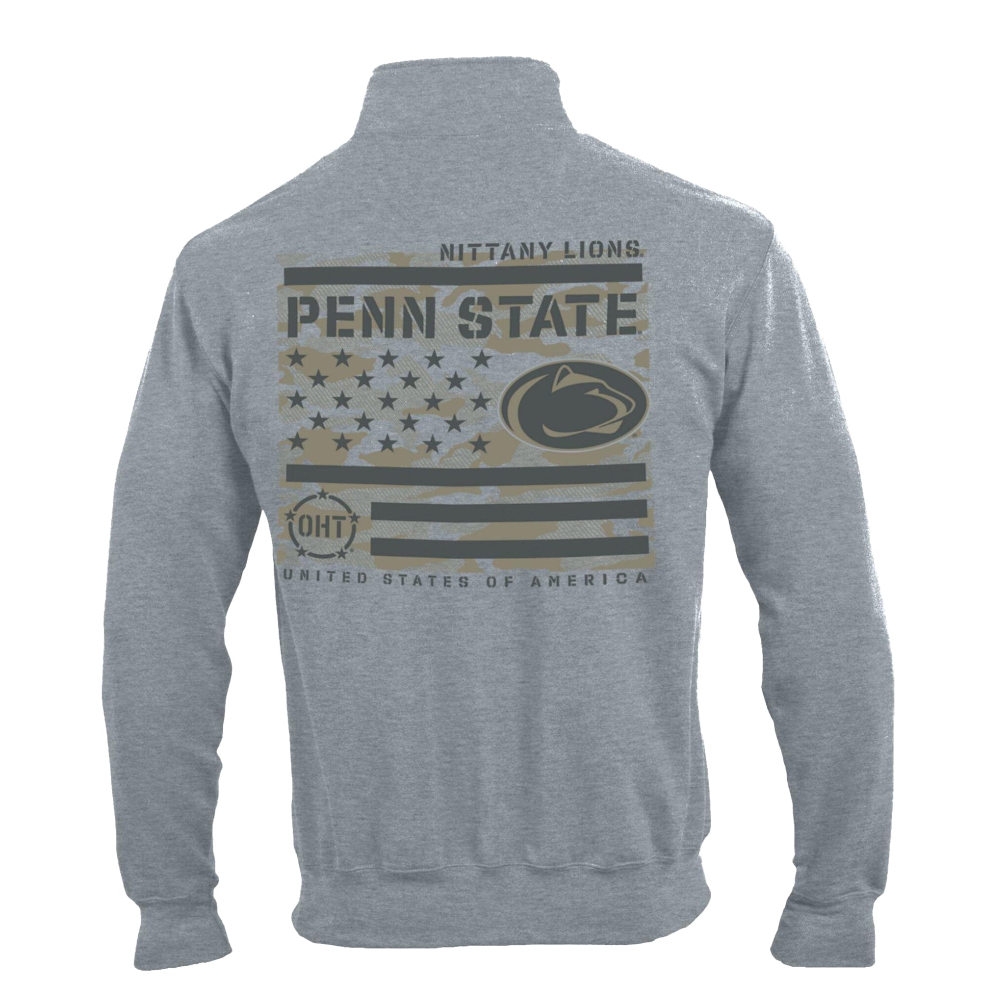 Pull à col zippé Champion Heather Gray Penn State Nittany Lions Operation Hat Trick Flag en polaire Powerblend pour homme