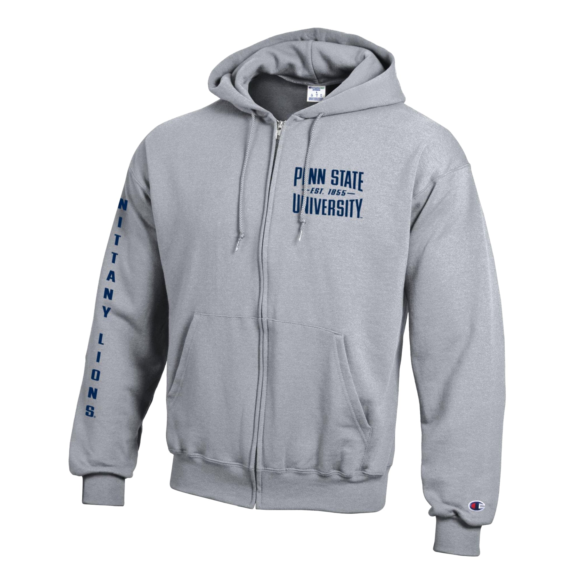 Men's Champion Heather Gray Penn State Nittany Lions Varsity Powerblend Full-Zip Fleece Hoodie