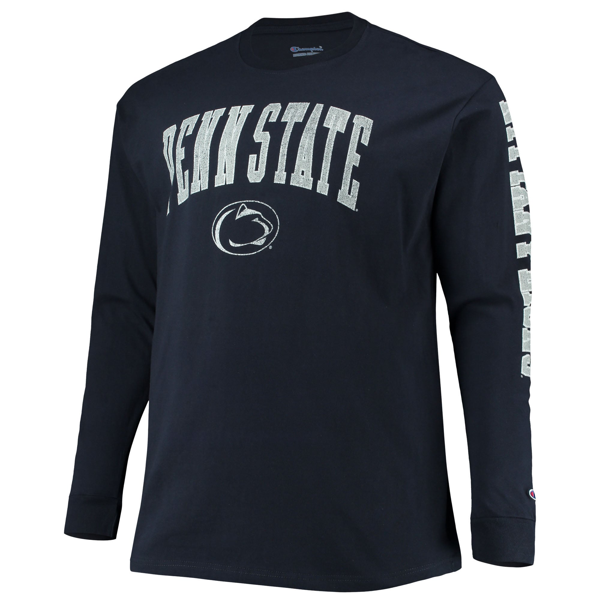 T-shirt à manches longues Champion Navy Penn State Nittany Lions pour homme, grandes tailles, logo en arc sur le visage