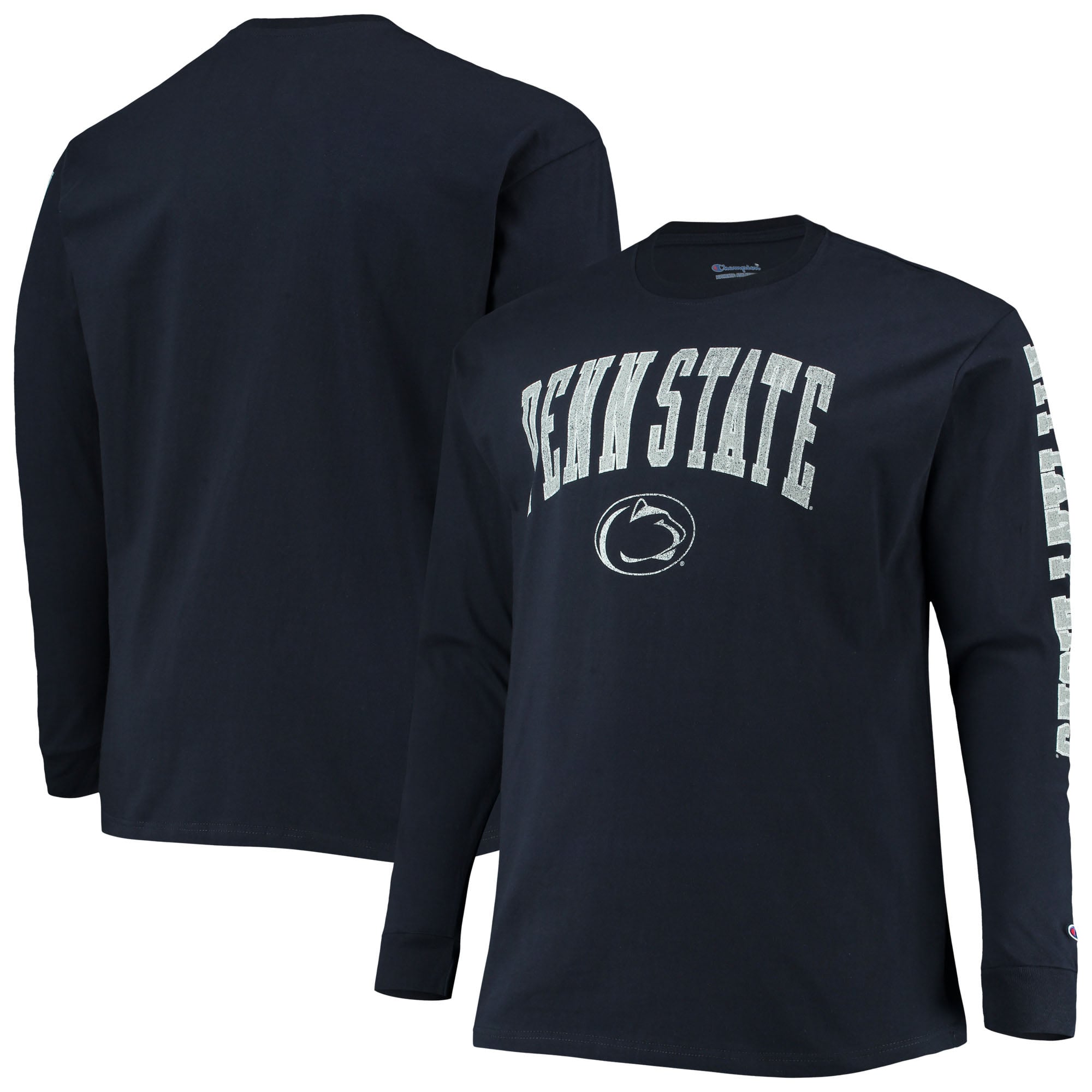 T-shirt à manches longues Champion Navy Penn State Nittany Lions pour homme, grandes tailles, logo en arc sur le visage