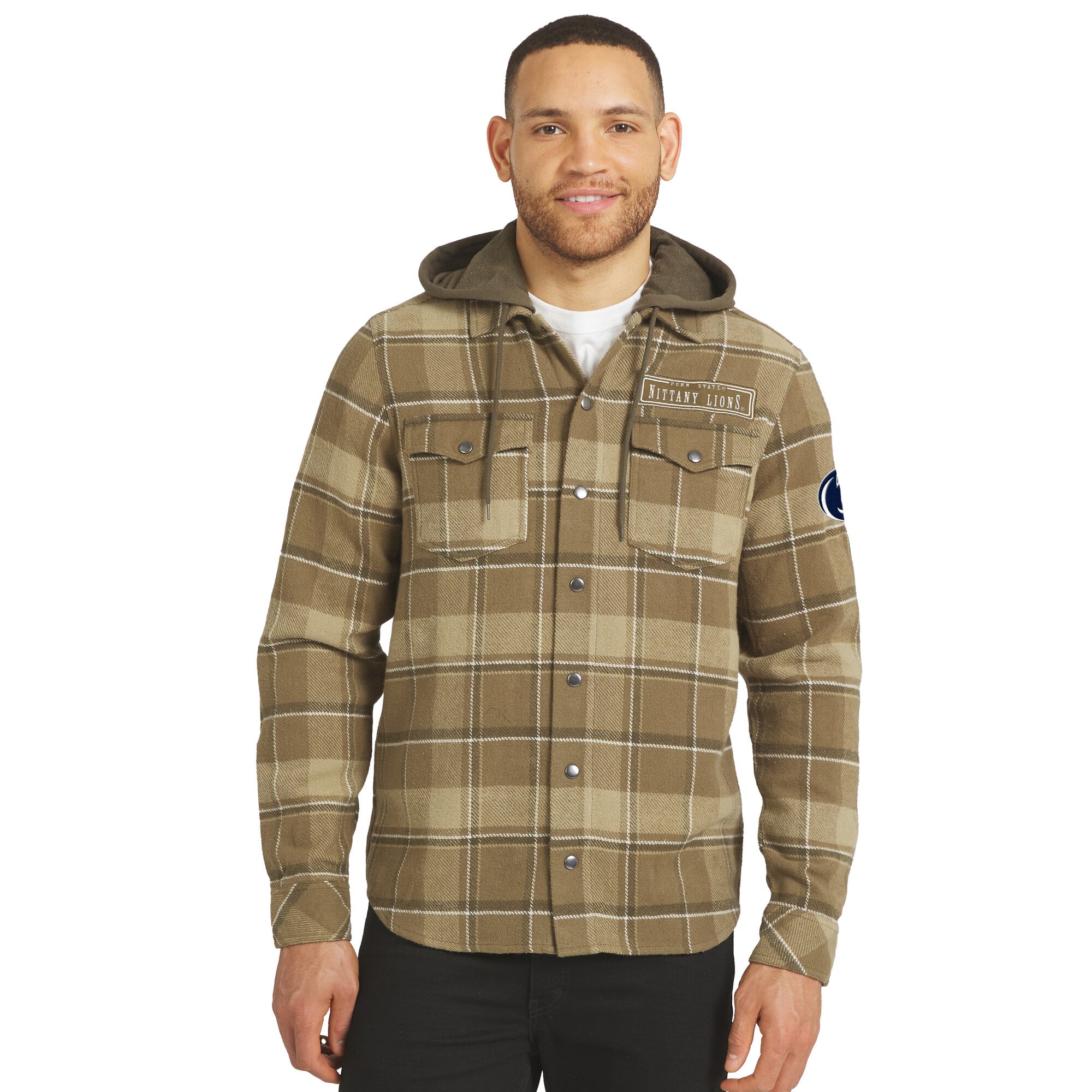 Men's Darius Rucker Collection by Fanatics Brown/Olive Penn State Nittany Lions Woven Hooded Full-Snap Shacket