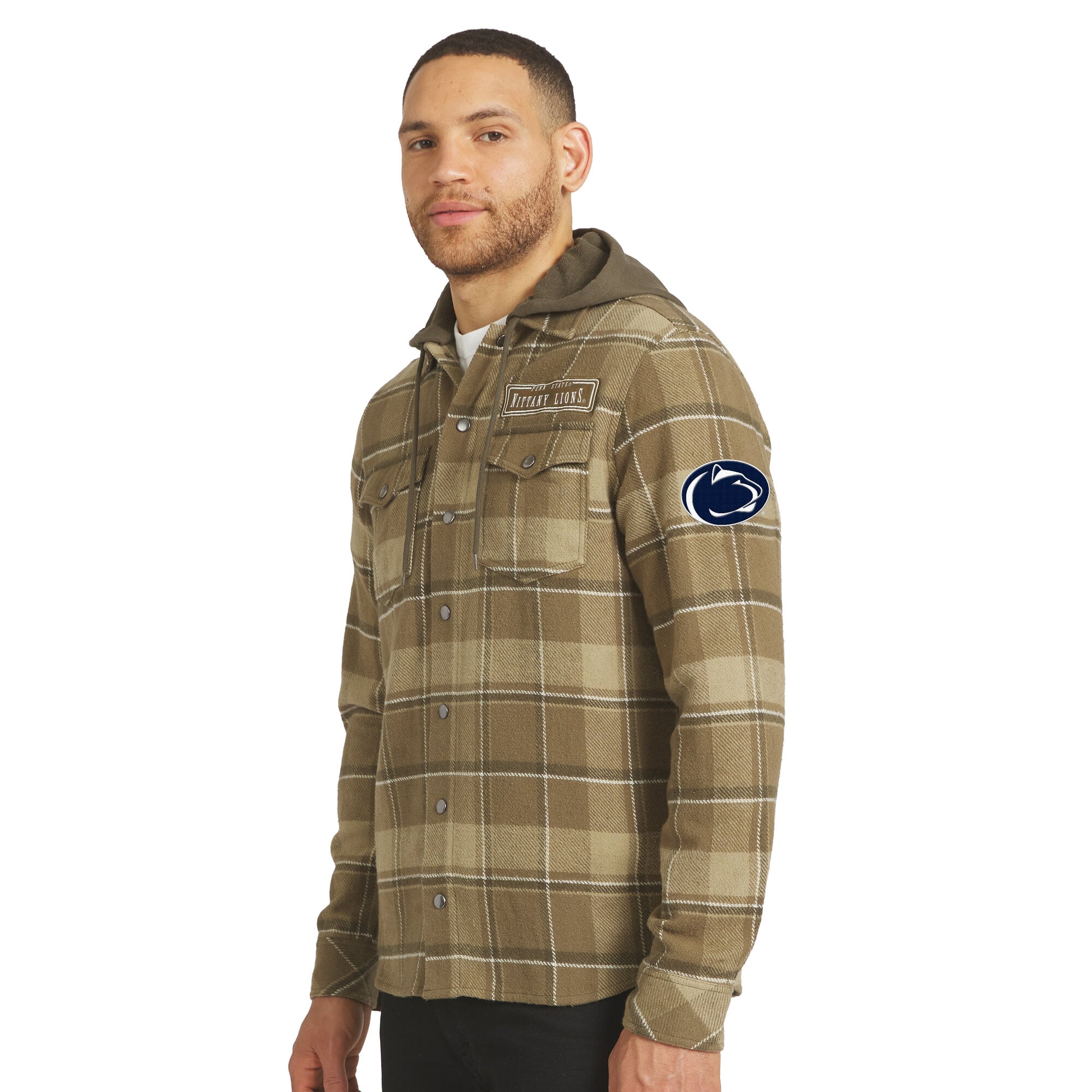 Men's Darius Rucker Collection by Fanatics Brown/Olive Penn State Nittany Lions Woven Hooded Full-Snap Shacket
