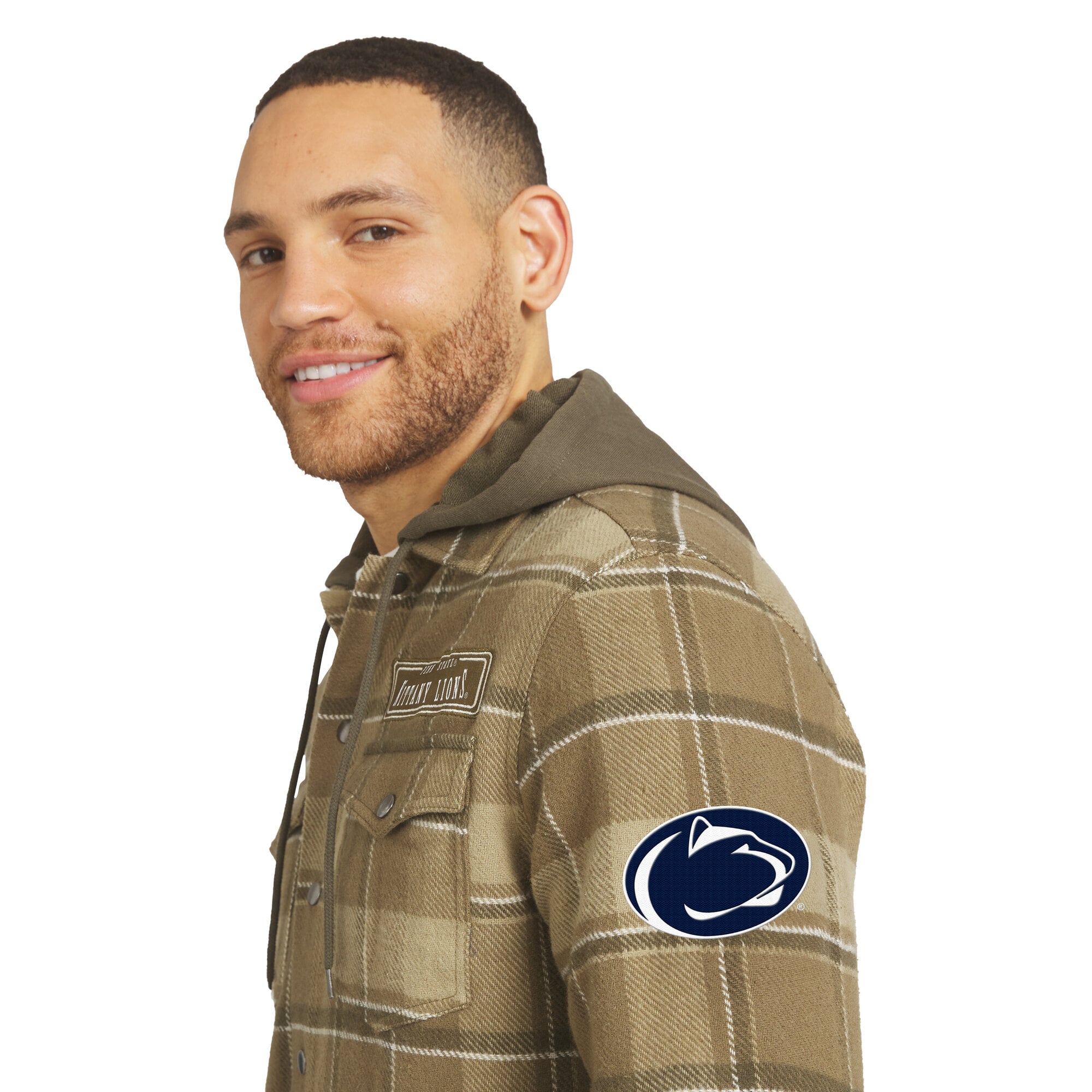 Men's Darius Rucker Collection by Fanatics Brown/Olive Penn State Nittany Lions Woven Hooded Full-Snap Shacket