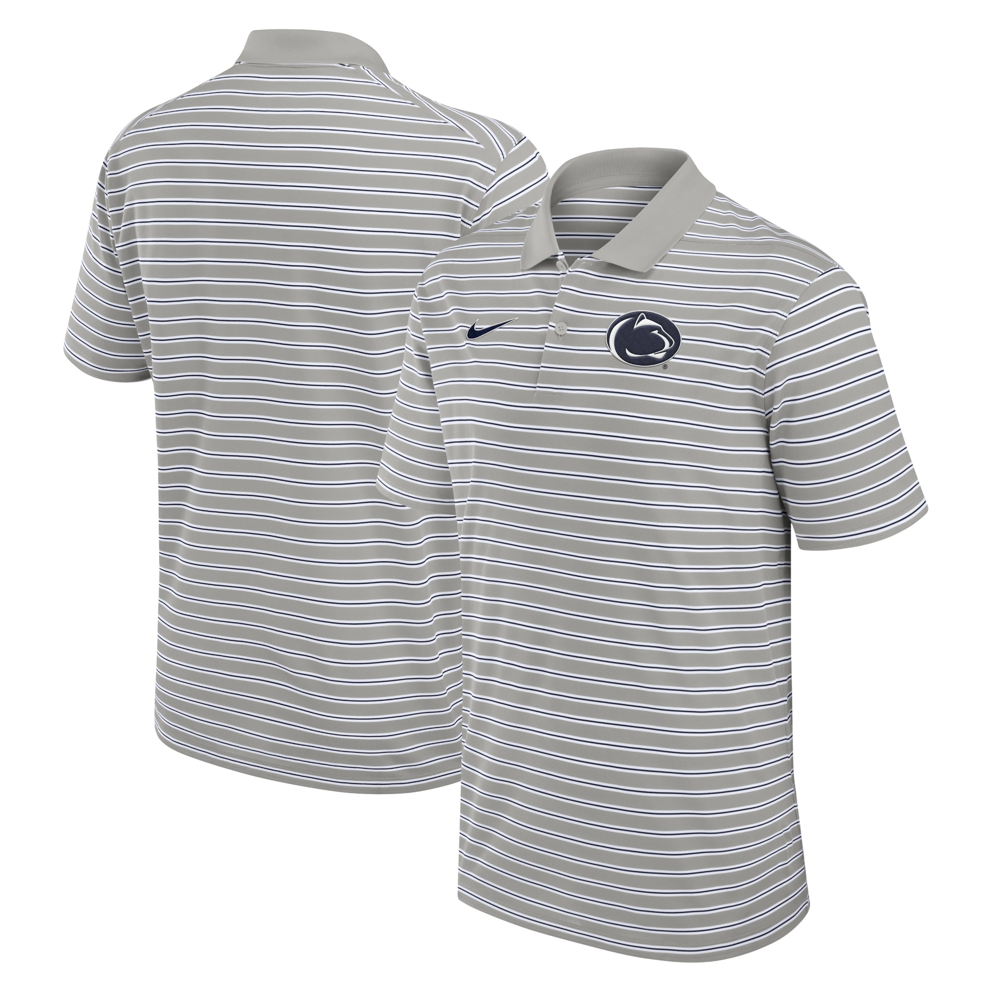 Polo Nike Dri-FIT rayé Primetime Victory pour homme, gris/blanc, des Nittany Lions de Penn State