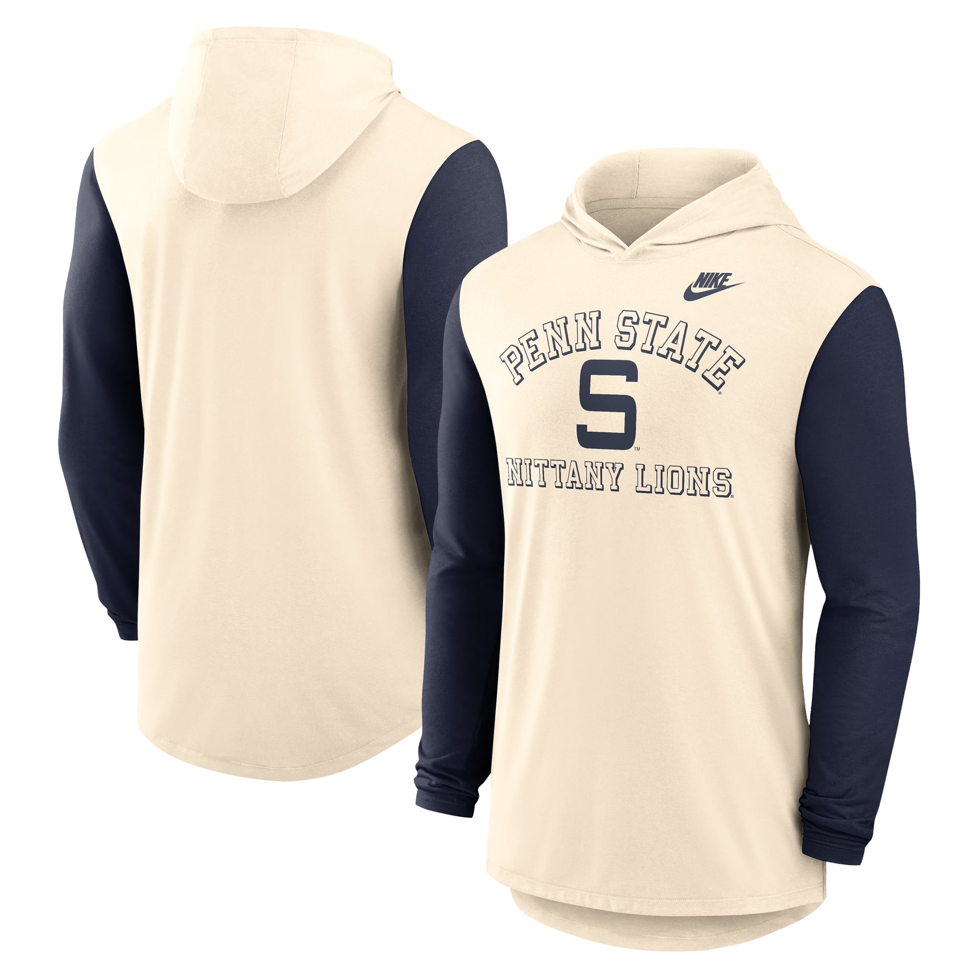 Men's Nike Natural/Navy Penn State Nittany Lions Legacy Color-Block Tri-Blend Long Sleeve Hoodie T-Shirt