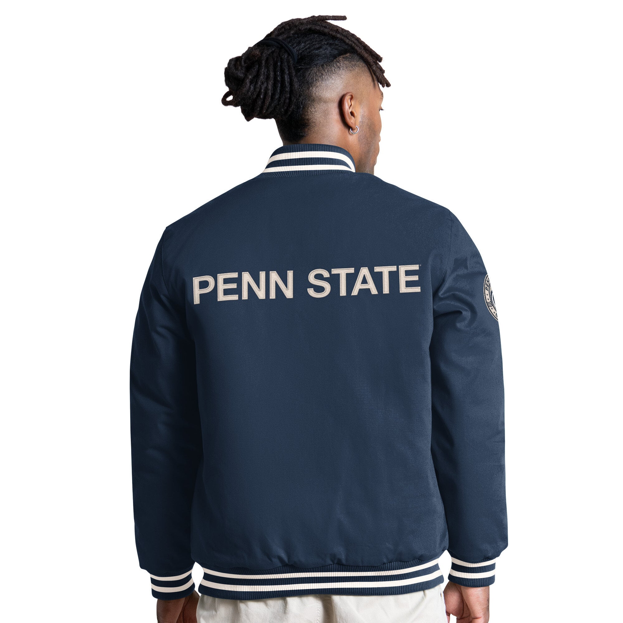 Men's Starter Navy Penn State Nittany Lions Spectator Varsity Full Snap Jacket