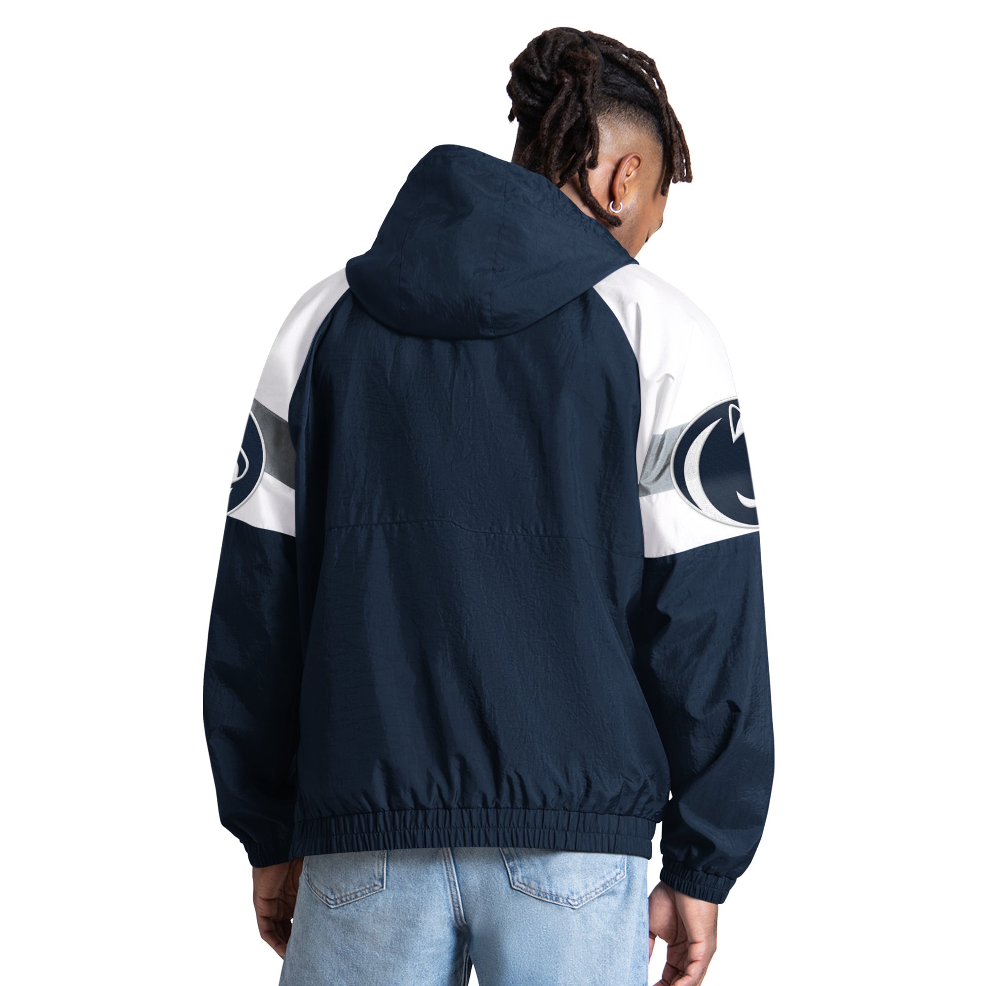 Men's Starter Navy Penn State Nittany Lions Street Cut Half-Zip Jacket