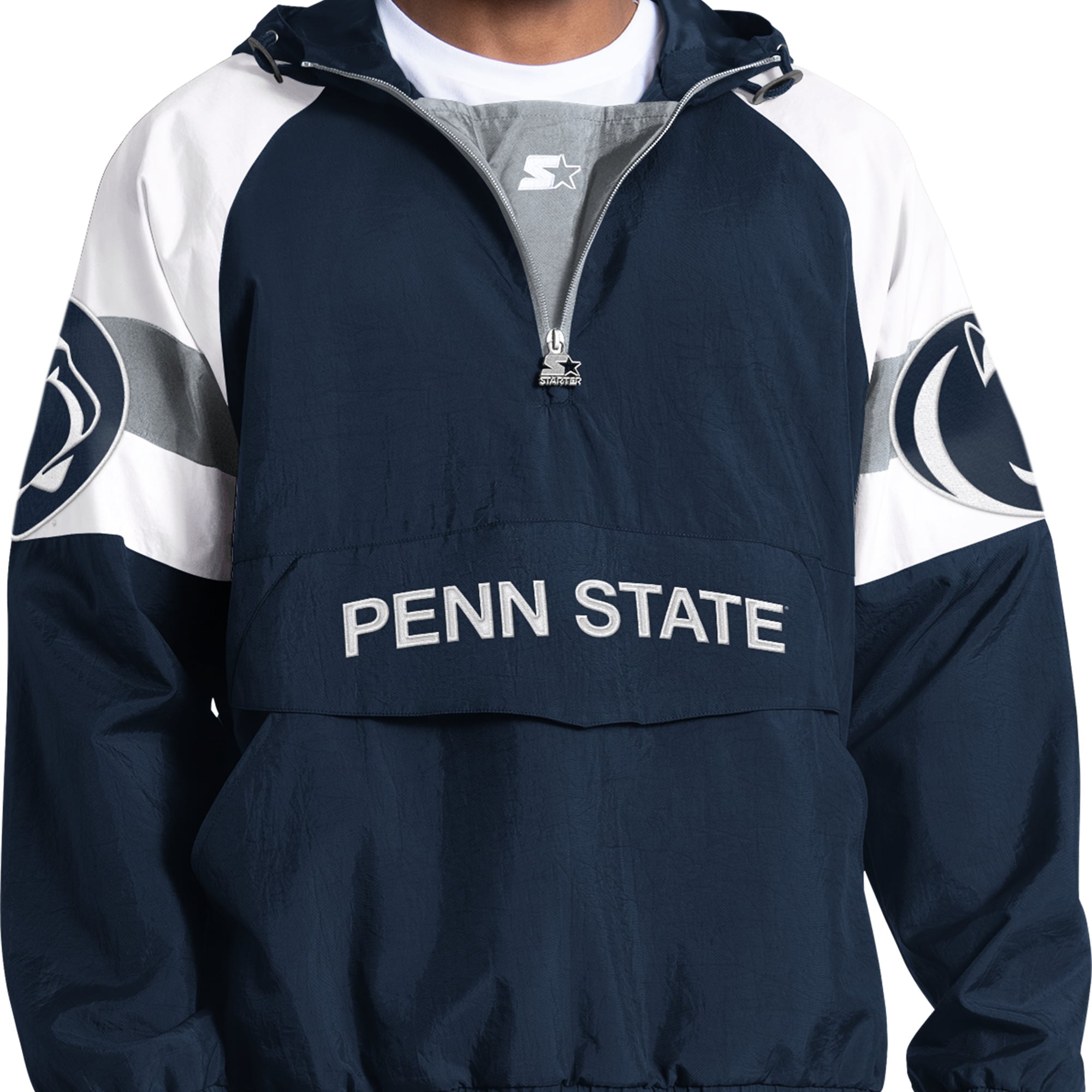 Men's Starter Navy Penn State Nittany Lions Street Cut Half-Zip Jacket