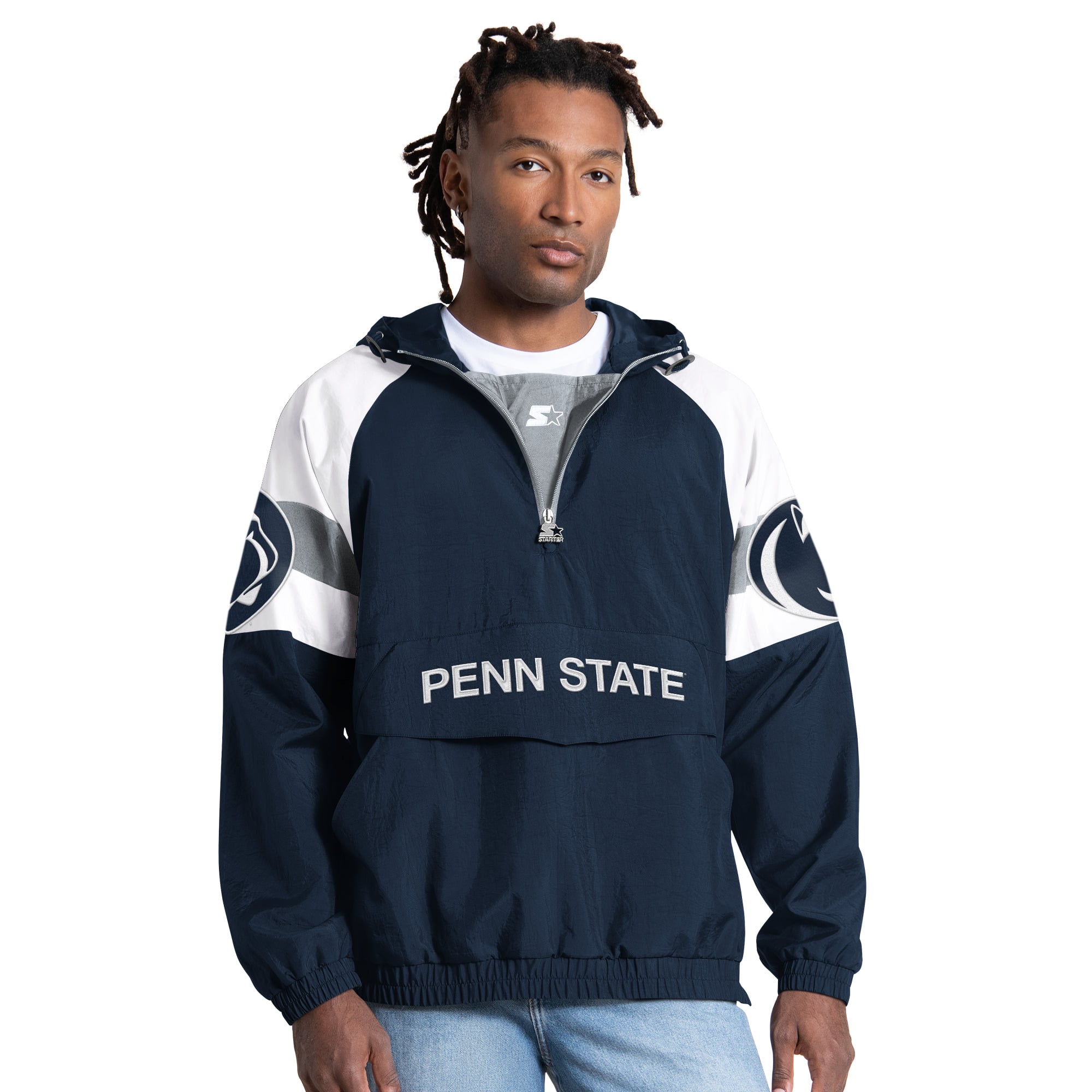 Men's Starter Navy Penn State Nittany Lions Street Cut Half-Zip Jacket