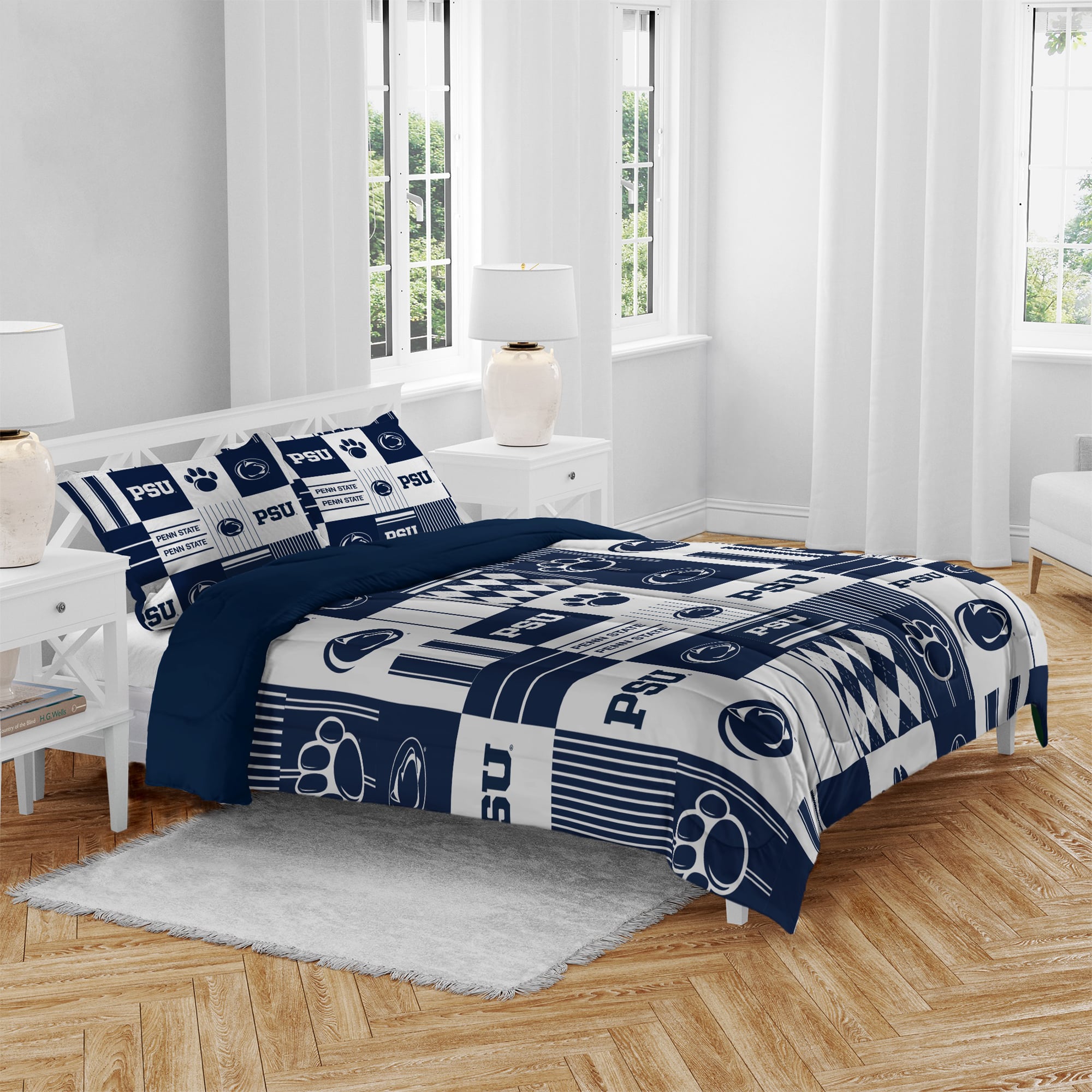 Ensemble de literie trois pièces à carreaux patchwork Pegasus Penn State Nittany Lions pour lit double/queen.