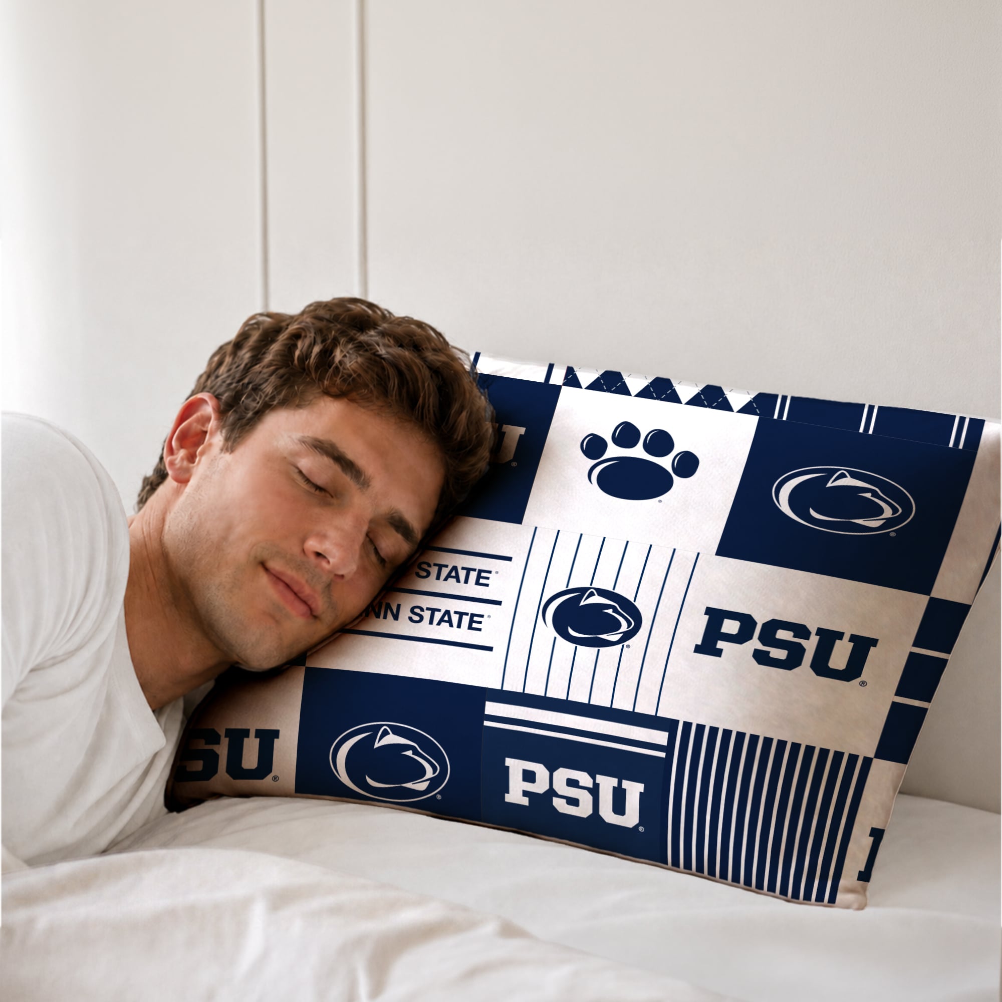 Ensemble de literie trois pièces à carreaux patchwork Pegasus Penn State Nittany Lions pour lit double/queen.