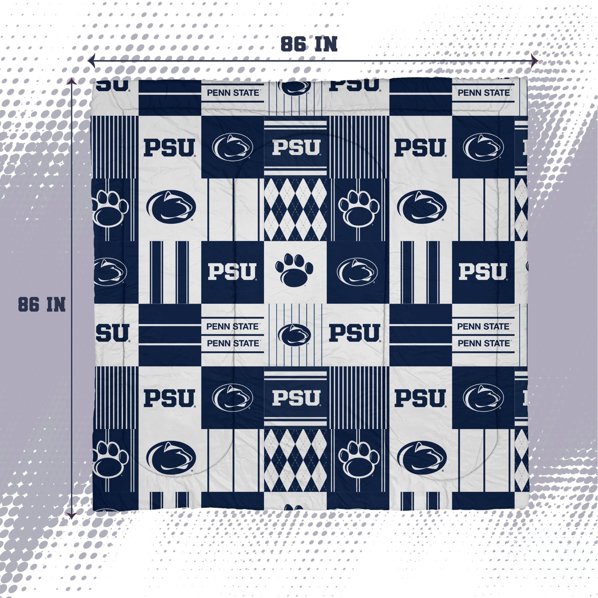 Ensemble de literie trois pièces à carreaux patchwork Pegasus Penn State Nittany Lions pour lit double/queen.