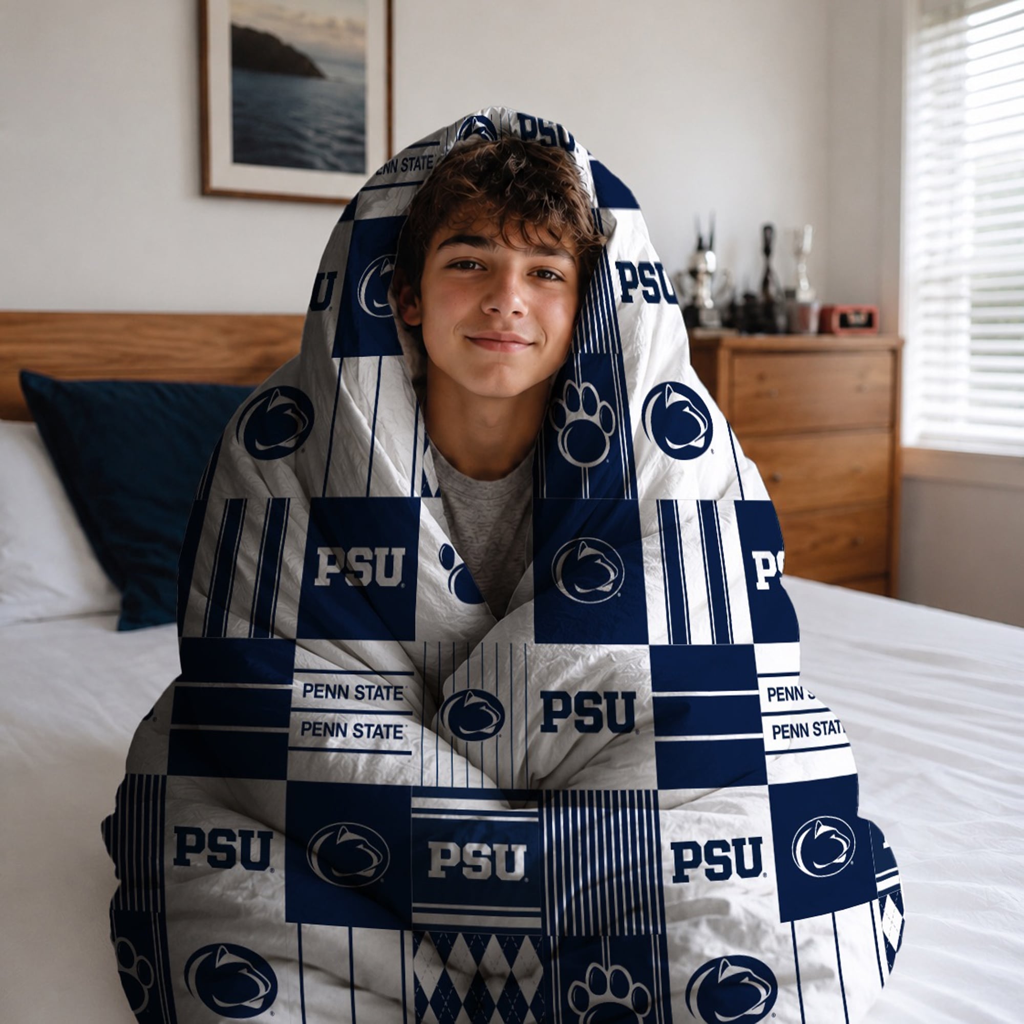 Ensemble de literie deux pièces Pegasus Penn State Nittany Lions Patchwork Plaid pour lit simple/simple XL