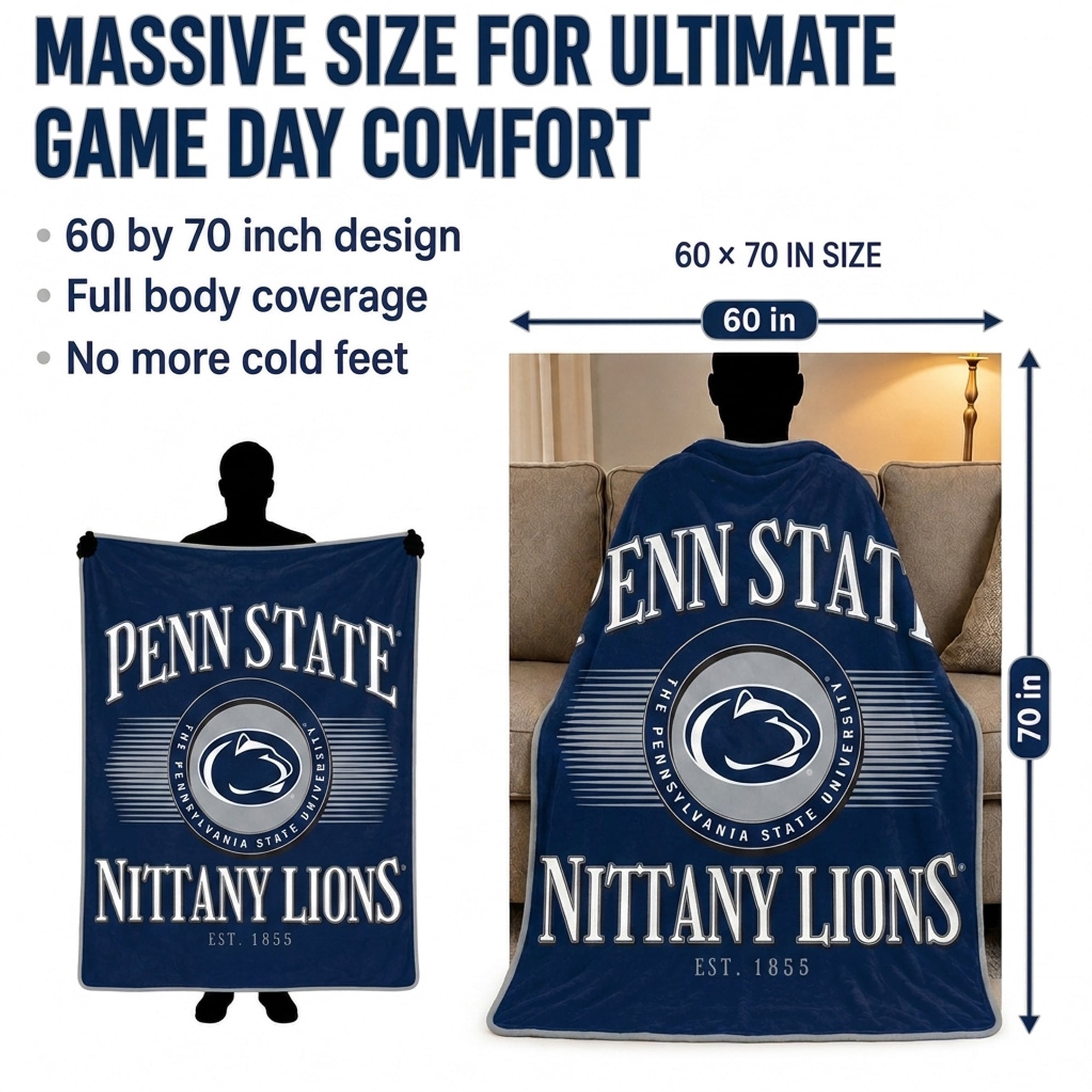 Pegasus Penn State Nittany Lions Spotlight Arch 60" x 70" Ultra Soft Throw Blanket