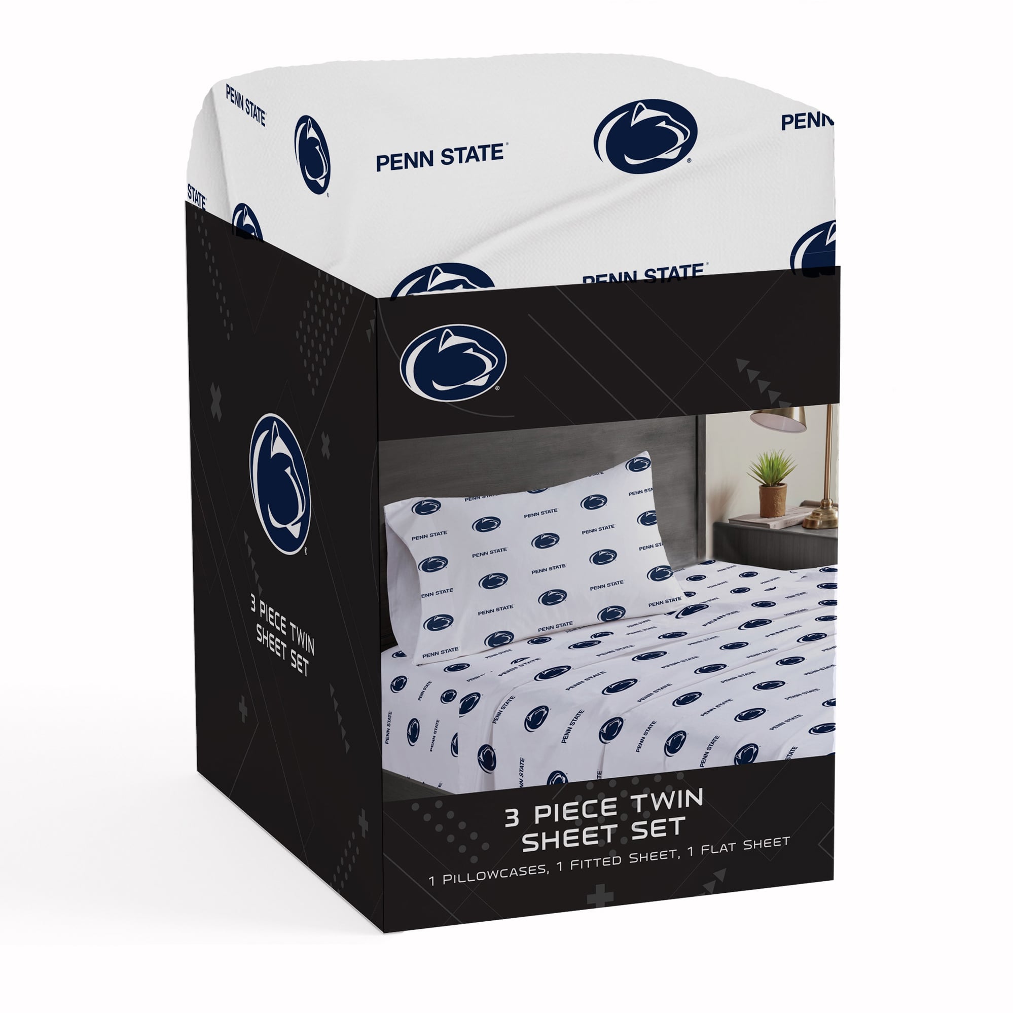 Ensemble de draps trois pièces Pegasus Penn State Nittany Lions pour lit simple