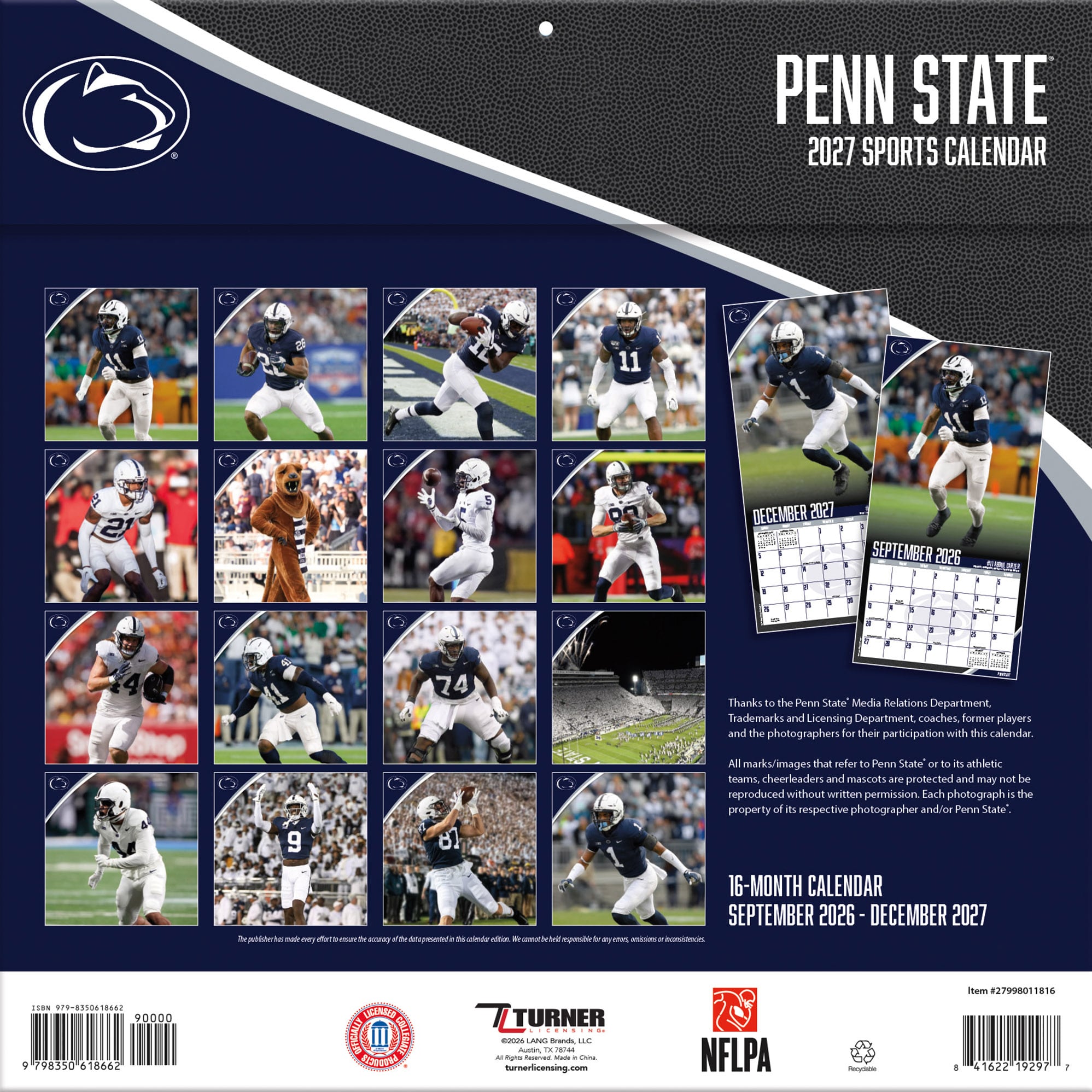Penn State Nittany Lions 2027 12” x 12” Team Wall Calendar