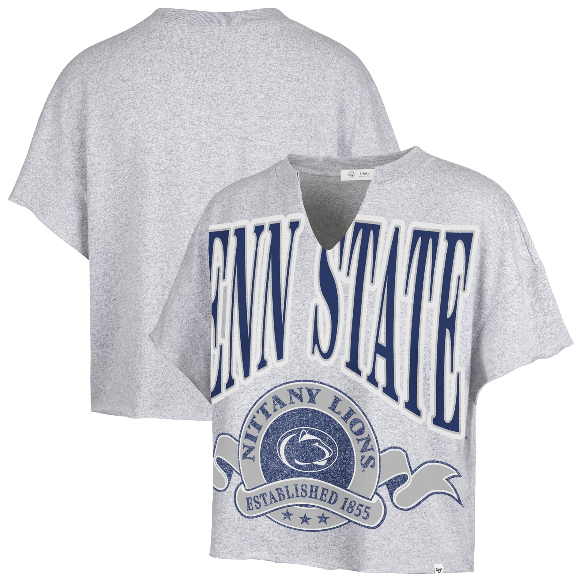 Women's '47  Gray Penn State Nittany Lions Banners Out Oversized Notch-Neck T-Shirt