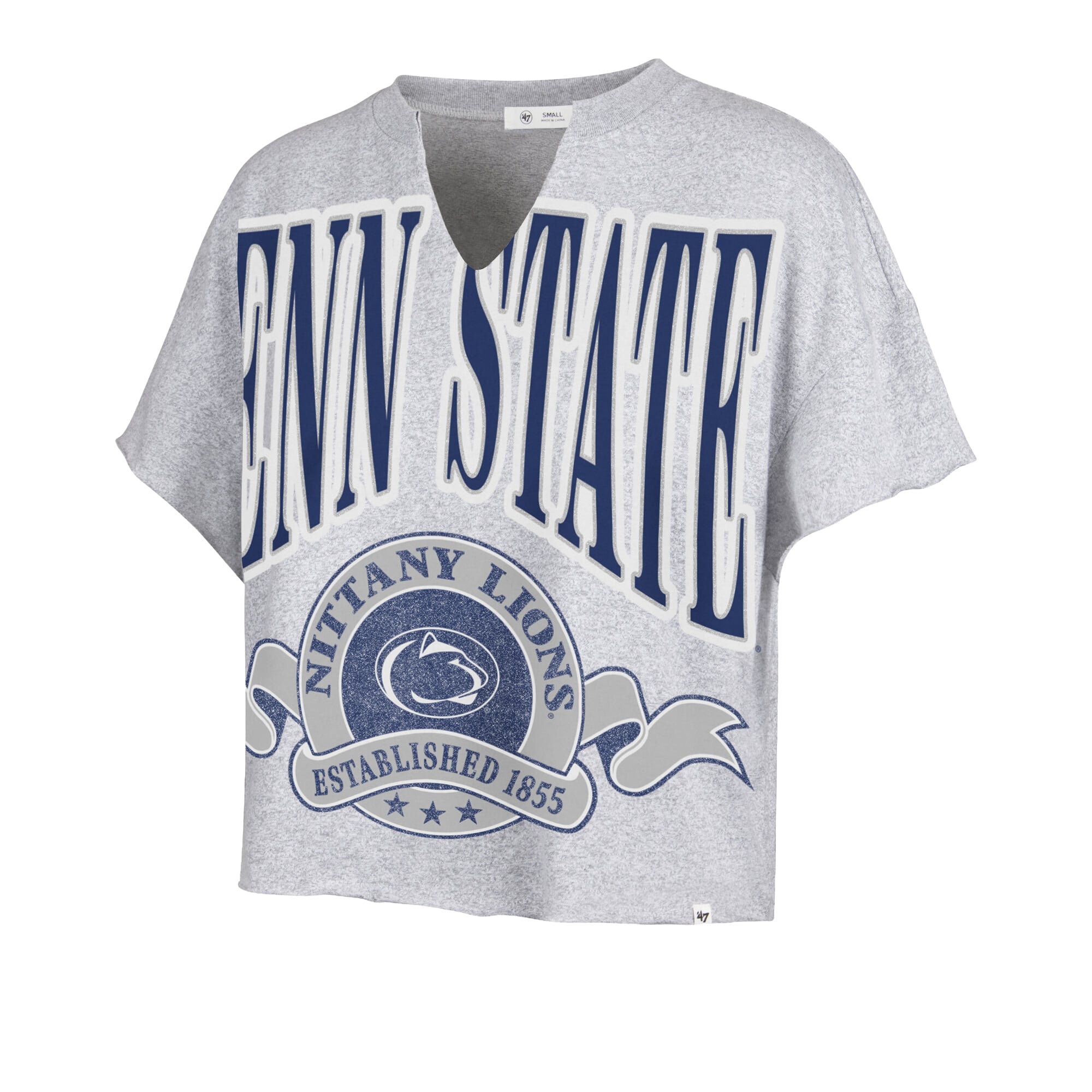 Women's '47  Gray Penn State Nittany Lions Banners Out Oversized Notch-Neck T-Shirt