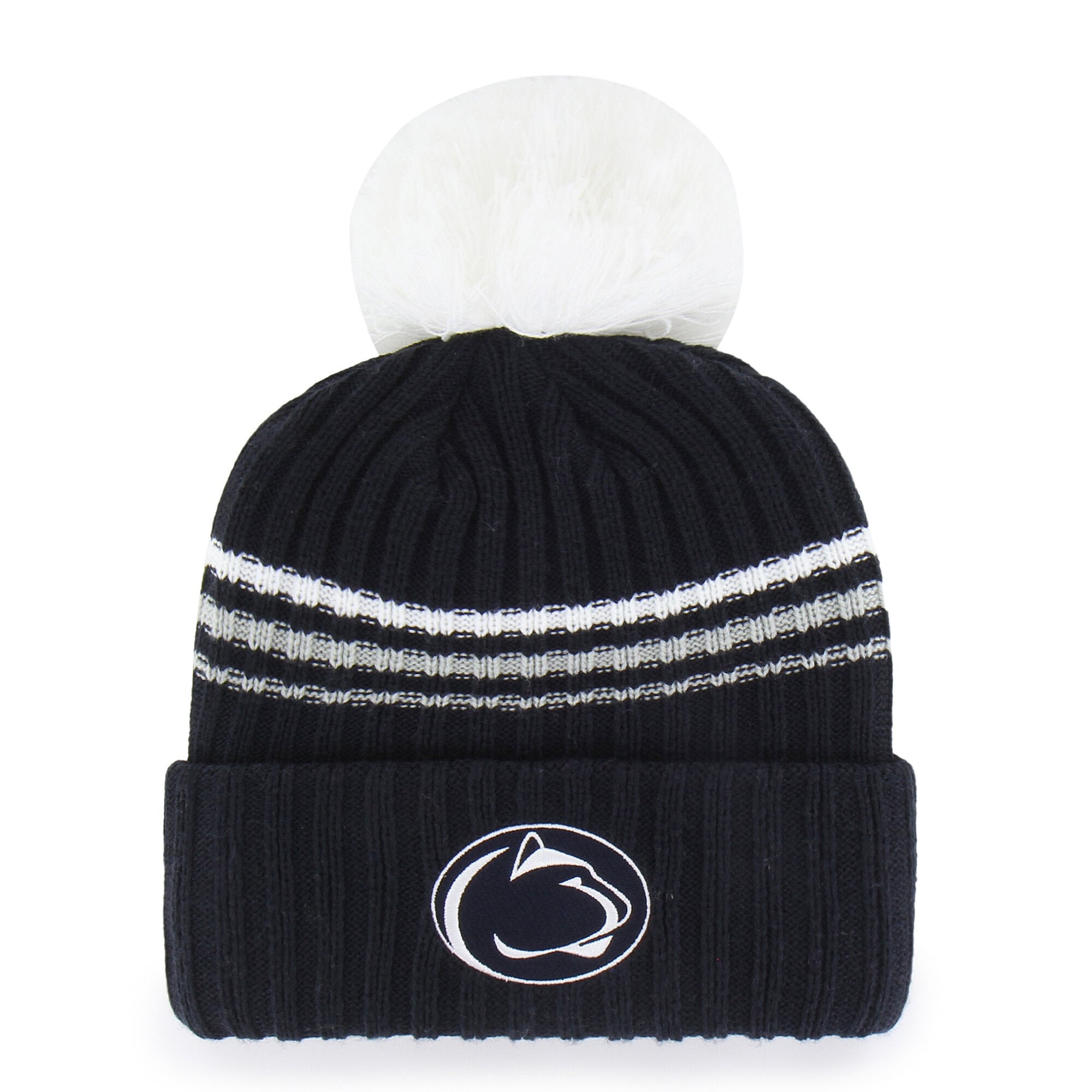 Bonnet tricoté à pompon et inscription duveteuse, modèle 47, bleu marine, Penn State Nittany Lions, pour femme