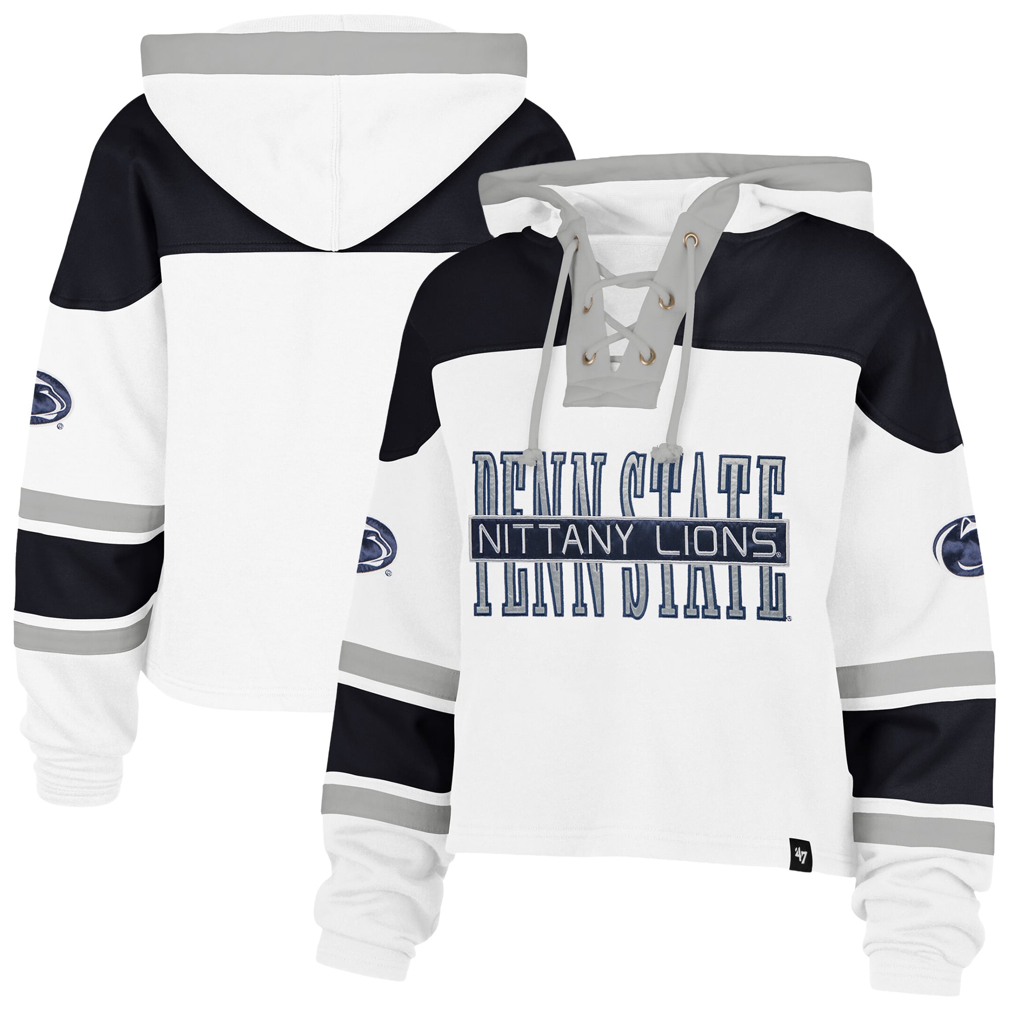 Sweat à capuche court lacets de qualité supérieure Penn State Nittany Lions blanc '47 pour femme