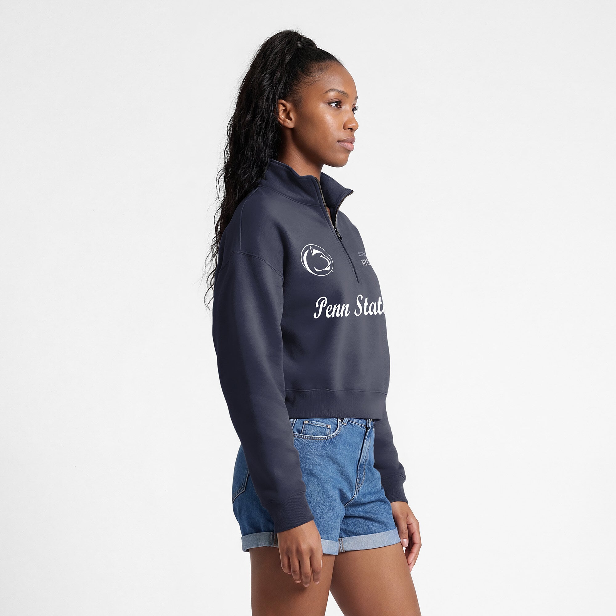 Women's Champion Navy Penn State Nittany Lions Academic Triumph Quarter-Zip Tri-Blend Pullover