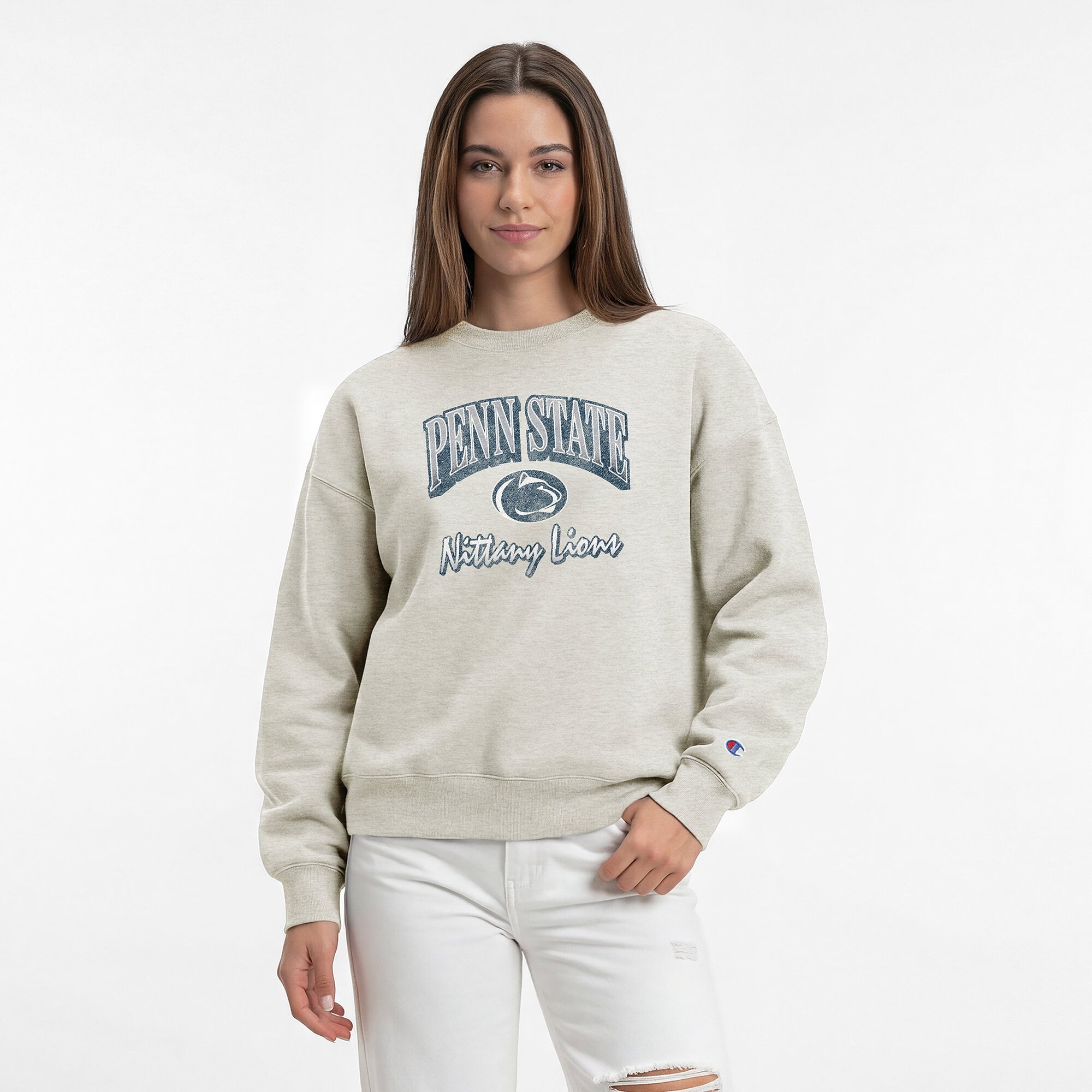 Sweat-shirt à manches courtes Champion Oatmeal Penn State Nittany Lions All-Star Weave pour femmes