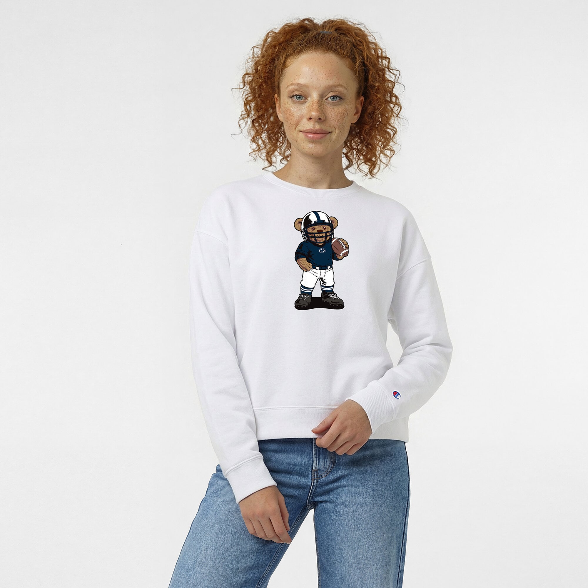 Sweat-shirt blanc Champion pour femmes Penn State Nittany Lions avec ours en peluche